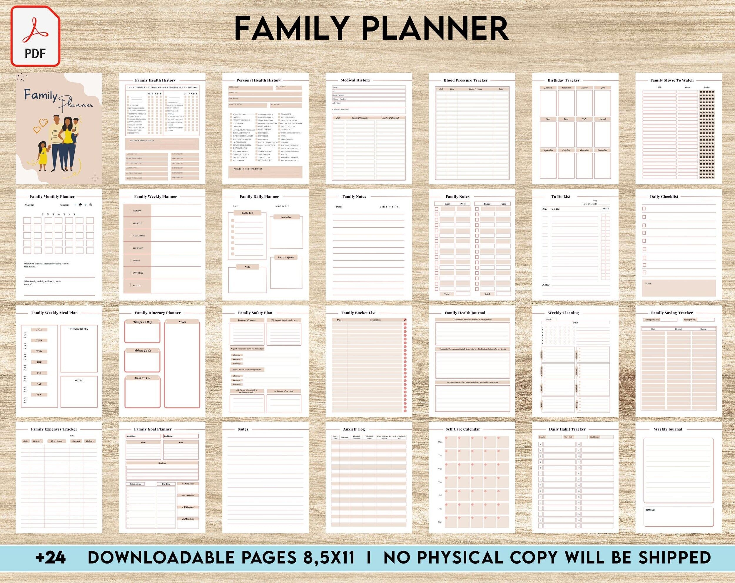 Family Planner Family Health History Personal Health History Medical Record Tracker Medical Appointment Tracker Physician Form Template PDF Printable 8 5x11 A4 Size Planners Weekly