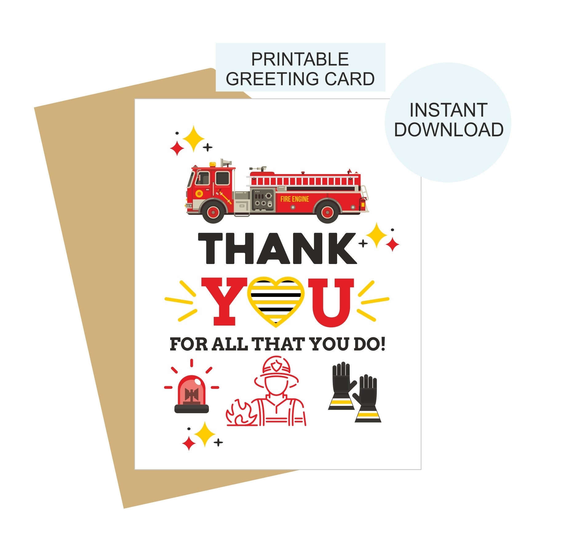 Firefighter Card Printable Firefighter Thank You Card Firefighter Appreciation Card Firefighter Gift Fireman Card PDF Etsy