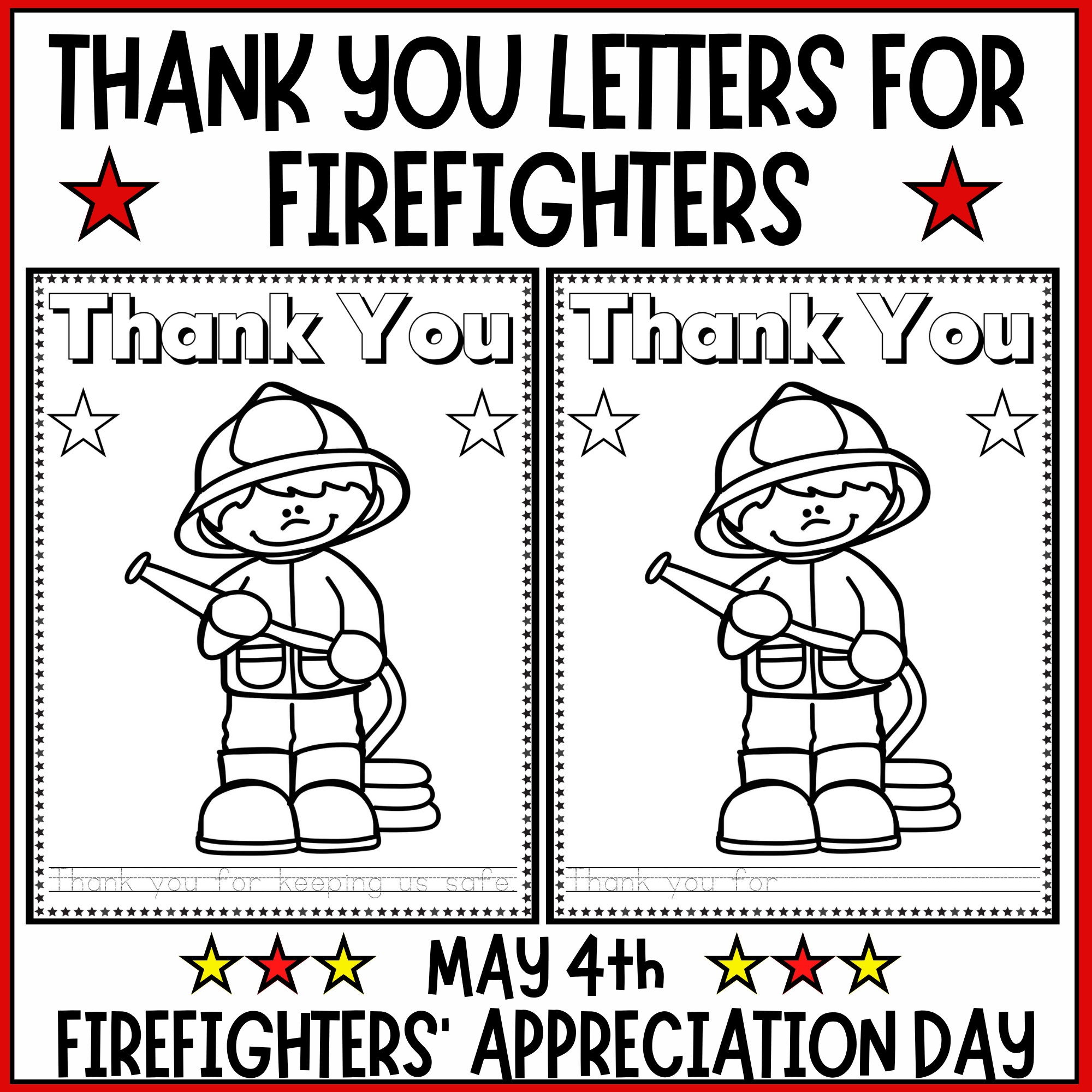 Firefighters Day Thank You Firefighter Letters And Coloring Etsy