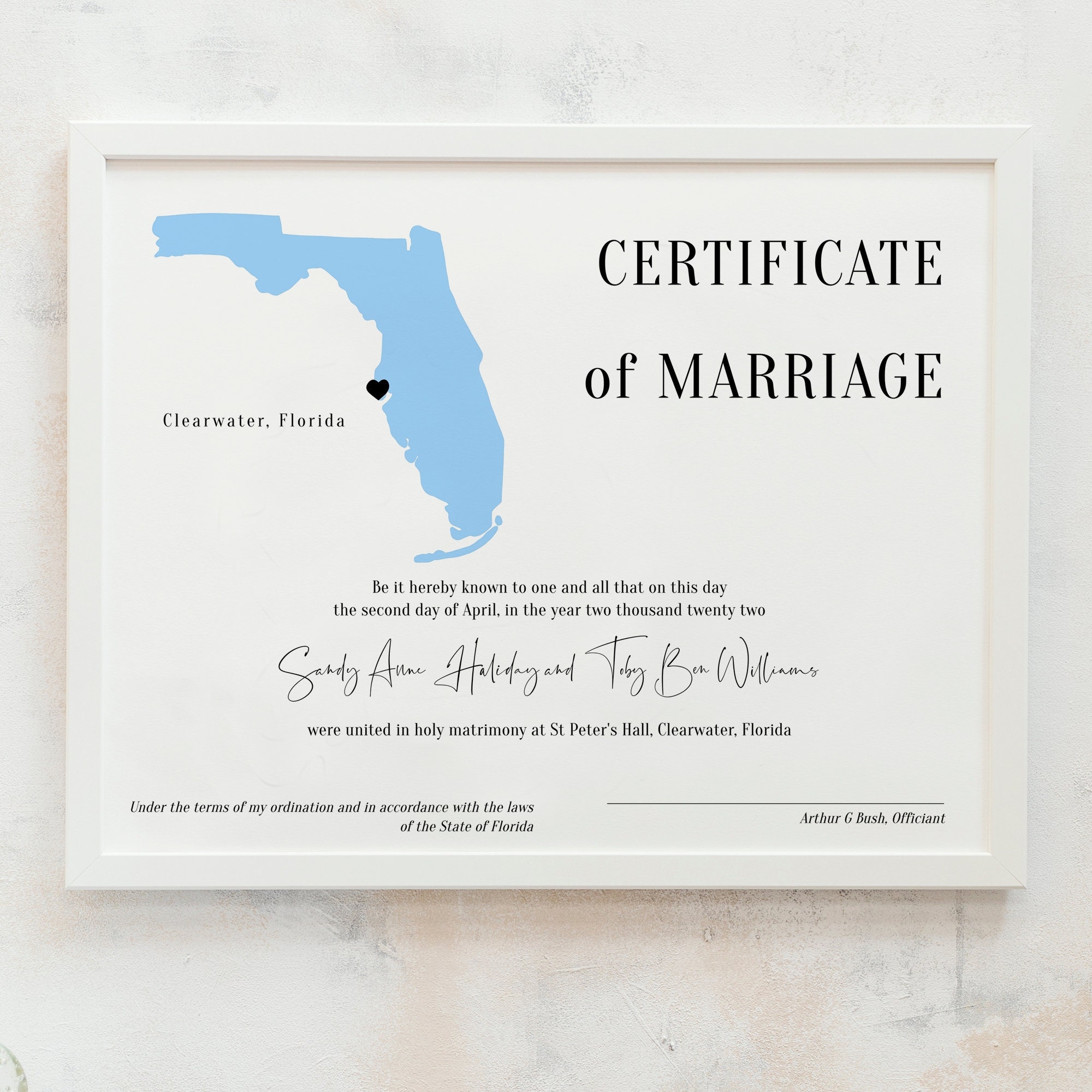 Florida Certificate Of Marriage Wedding In Florida Marriage Certificate Template Printable Destination Wedding Canva Templates