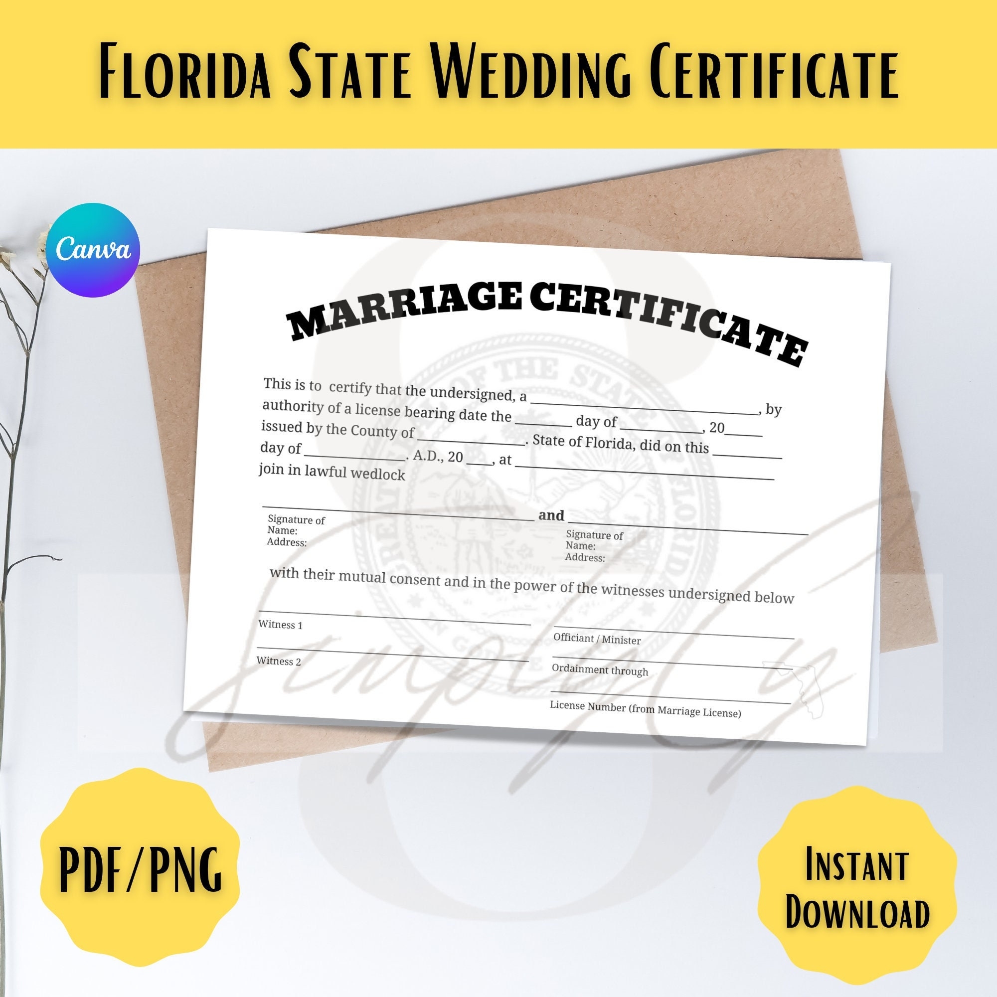 Free Florida Printable Marriage Certificate