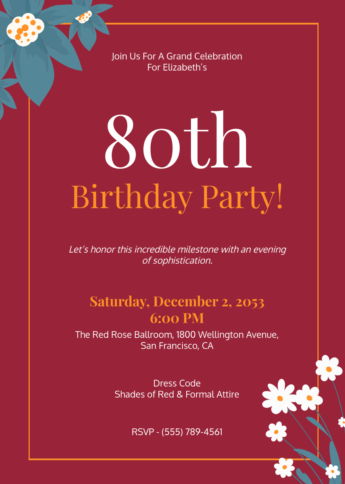 80Th Birthday Invitation Templates Free Printable