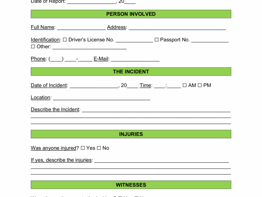 Free Accident Incident Report Form PDF Word EForms