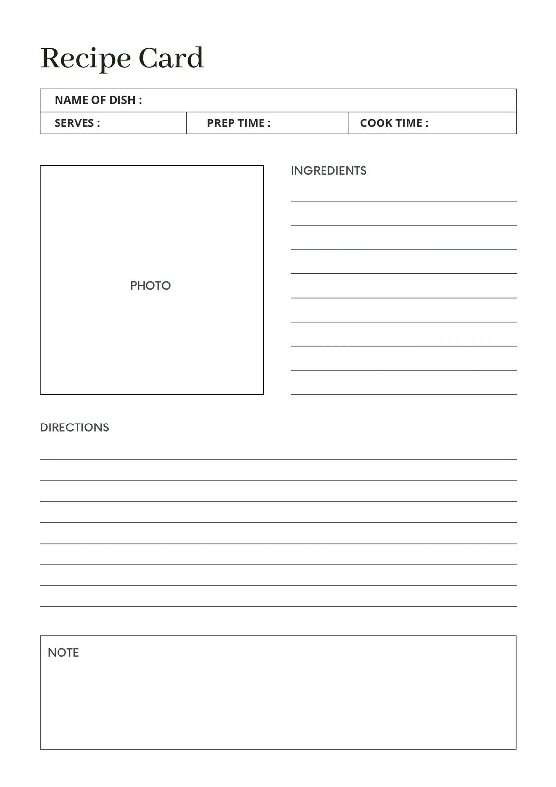 Printable Recipe Template Full Page