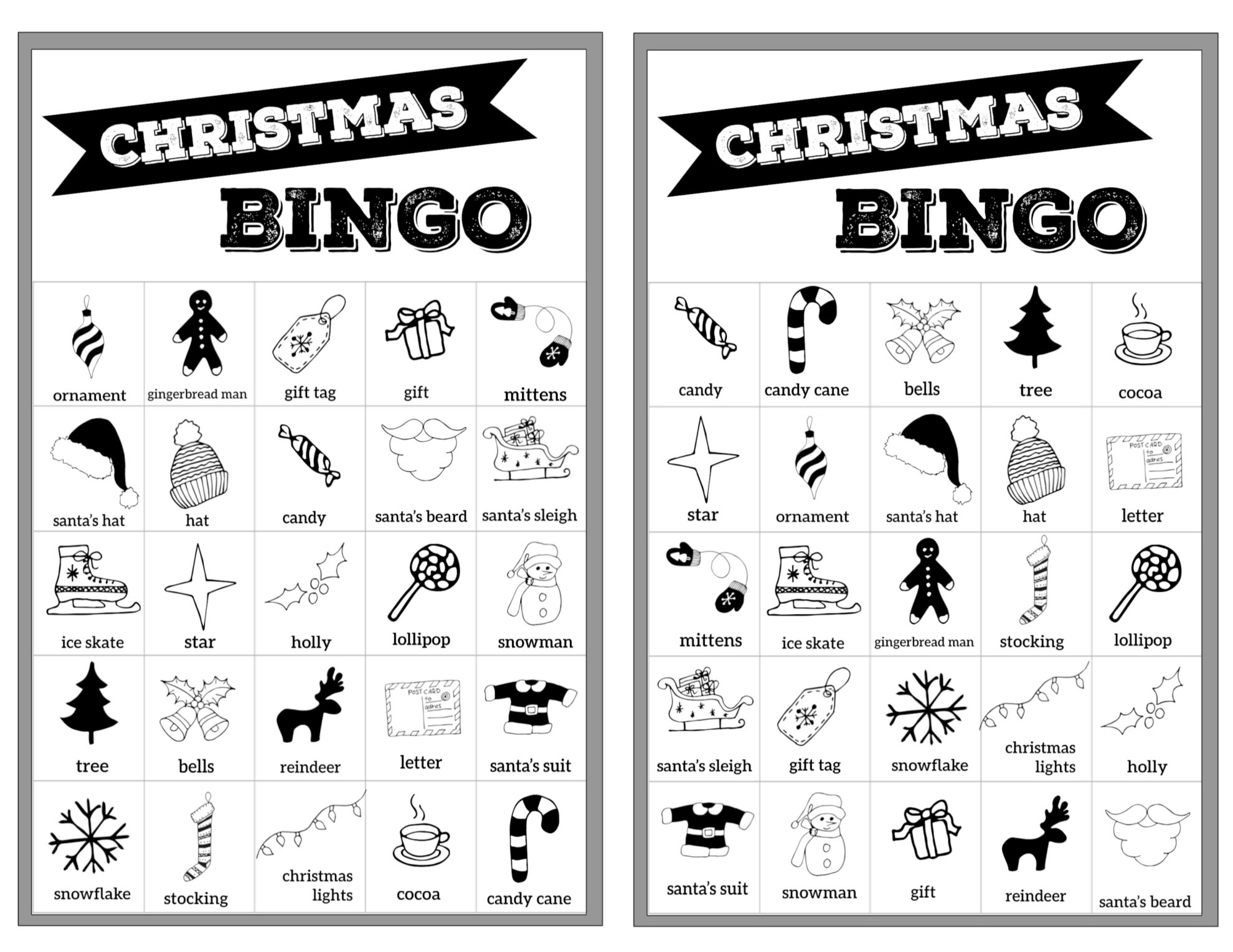 Free Christmas Bingo Printable Cards Paper Trail Design