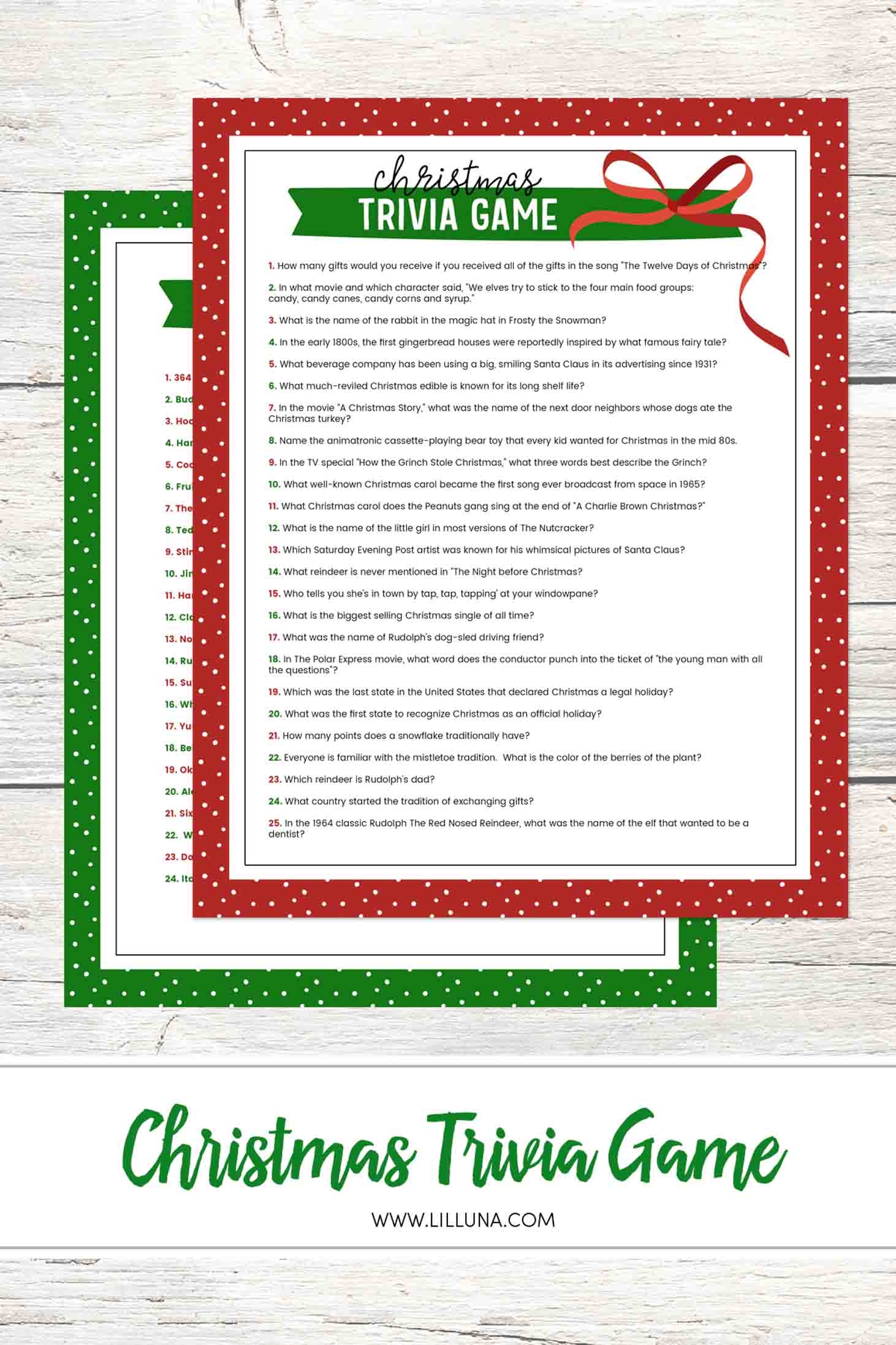 Christmas Trivia Questions For Adults Printable