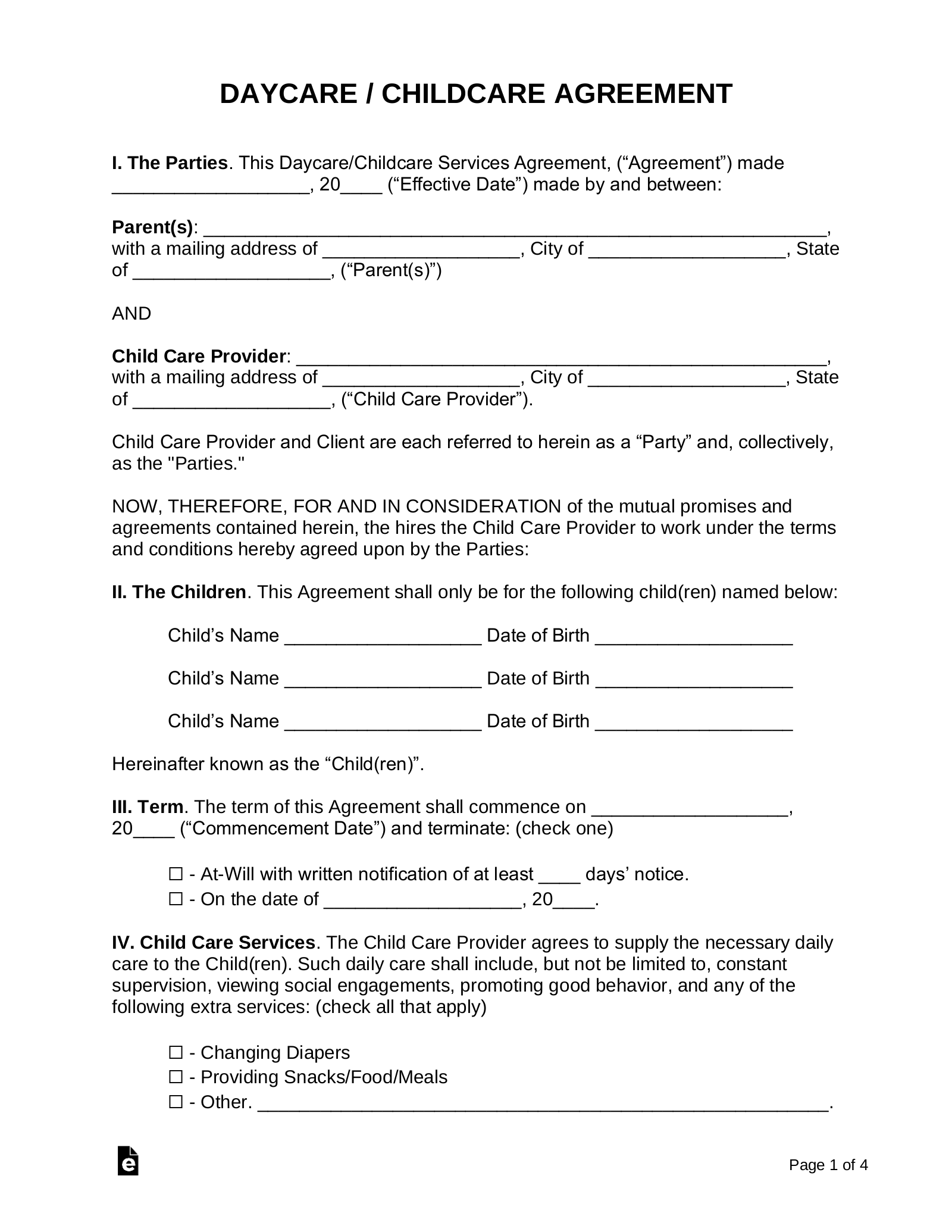 In Home Daycare Printable Forms