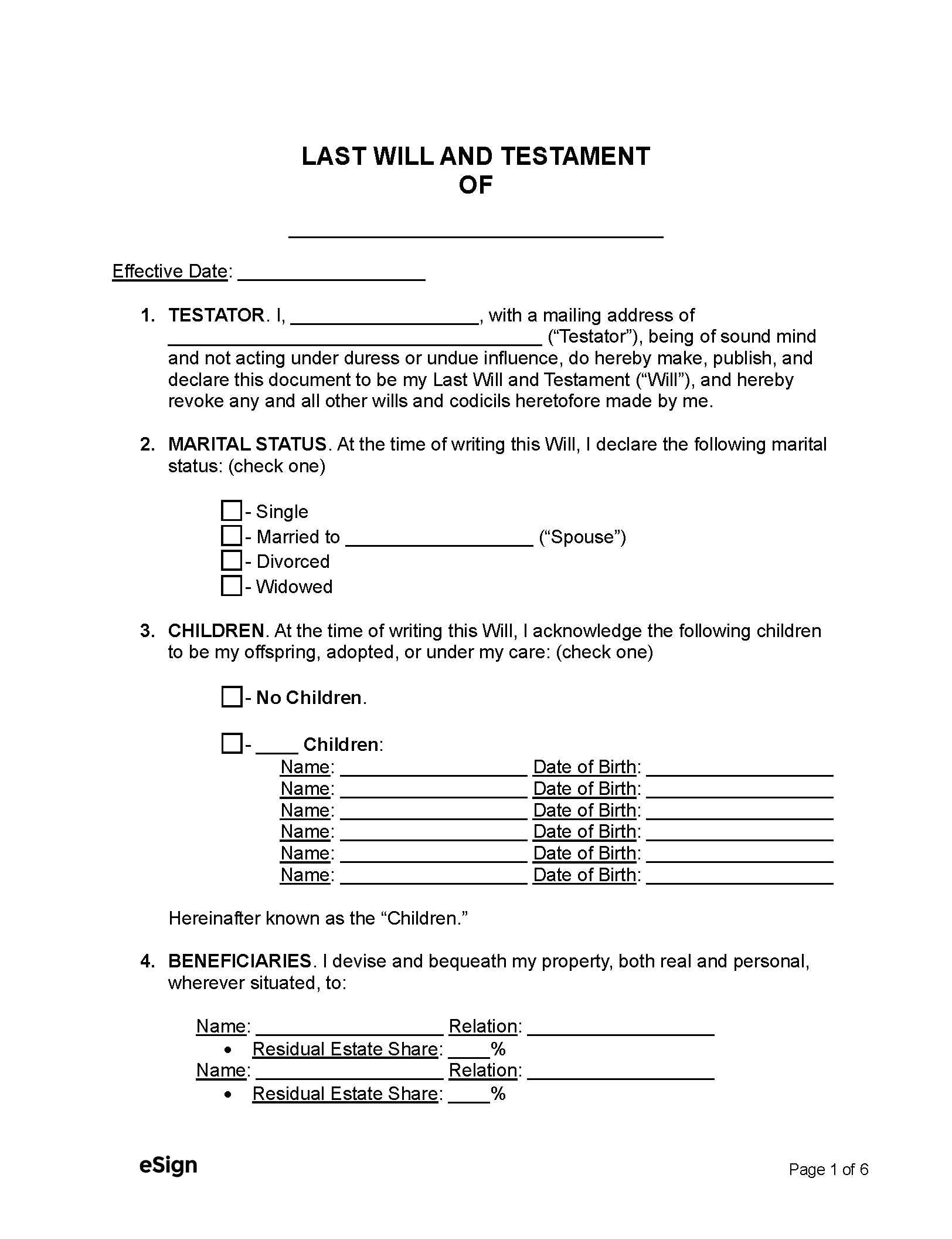Free Printable Ohio Will Templates