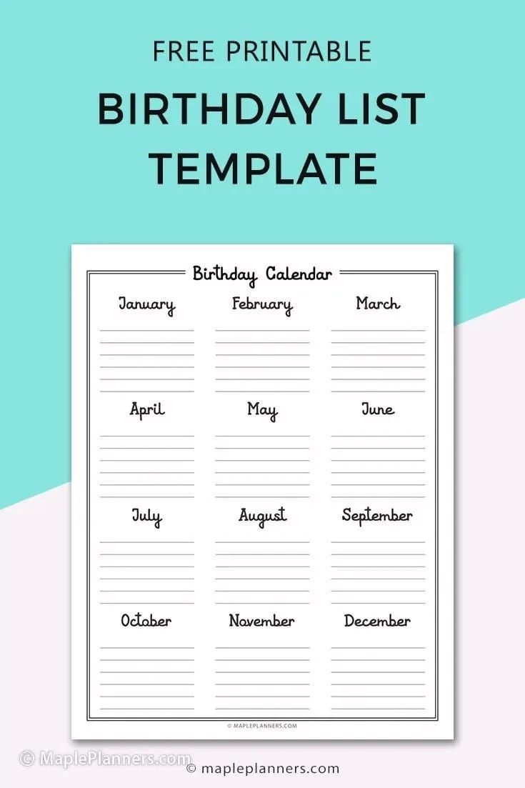 Free Printable Birthday List Templates Free Printable Birthday List Templates
