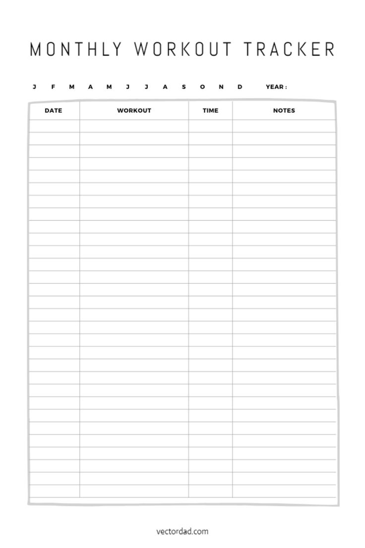Free Printable Elegant Monthly Workout Tracker Sheet Template