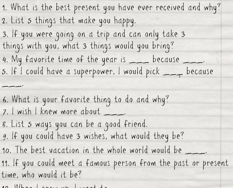 Free Printable Journal Writing Prompts For Kids