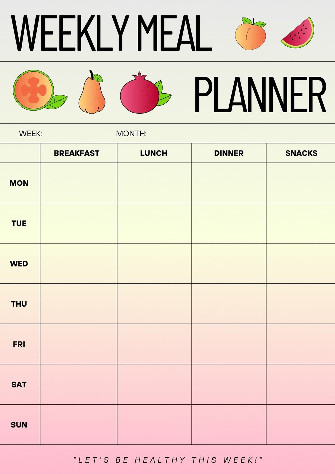 Free Printable Weekly Meal Planner Template With Snacks