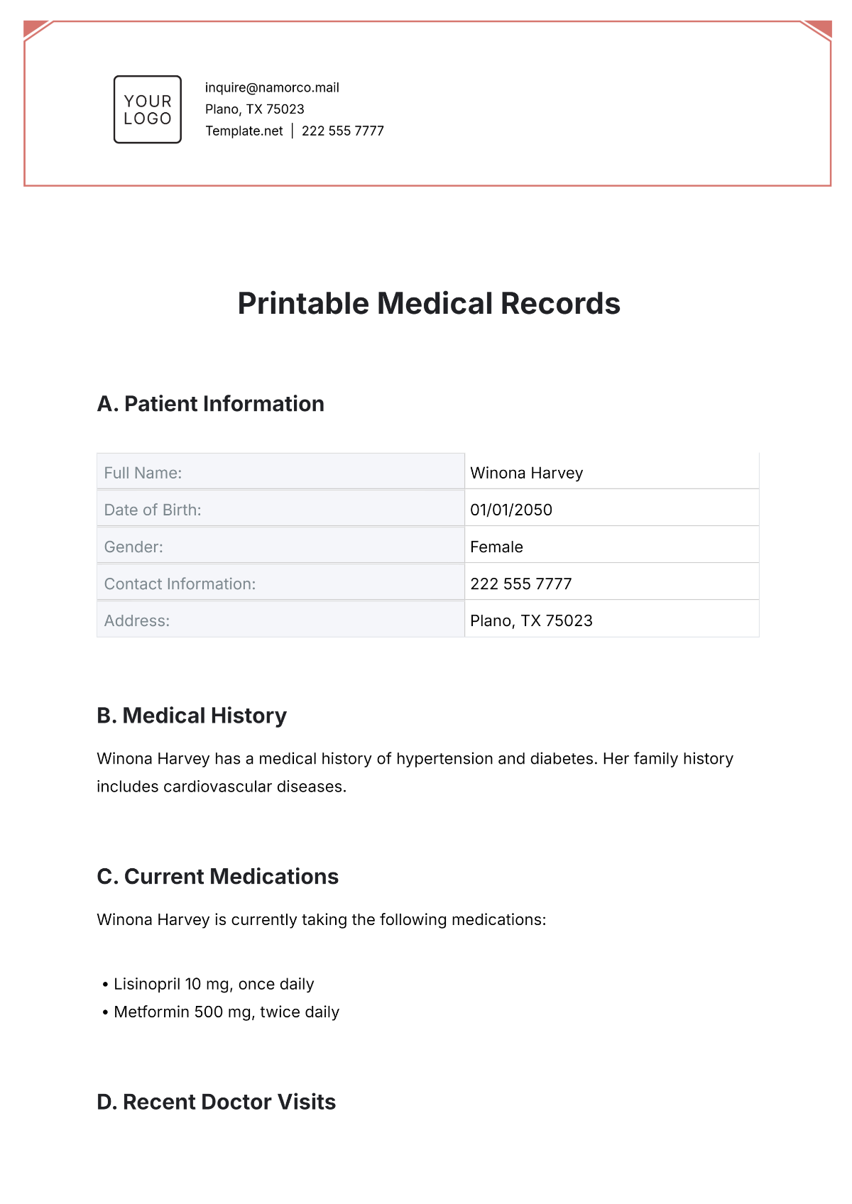 Free Printable Forms Recording Family Medical History