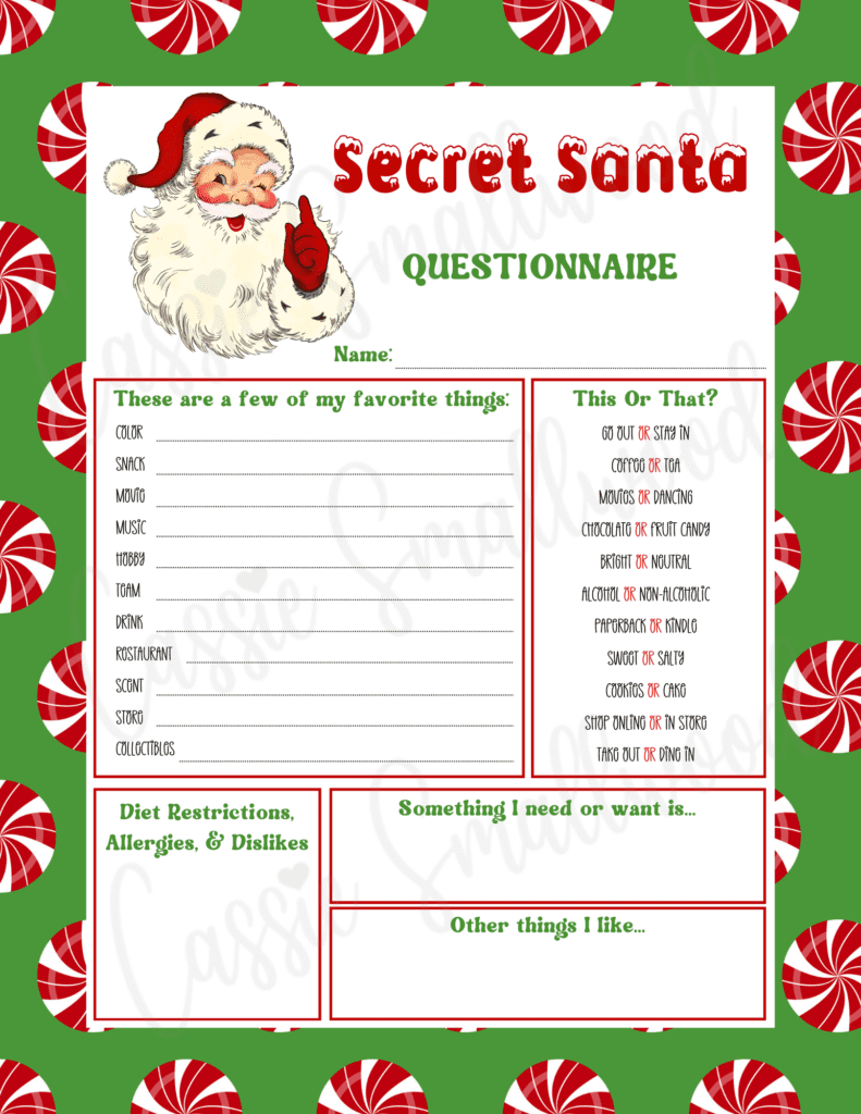 Secret Santa Template Free Printable