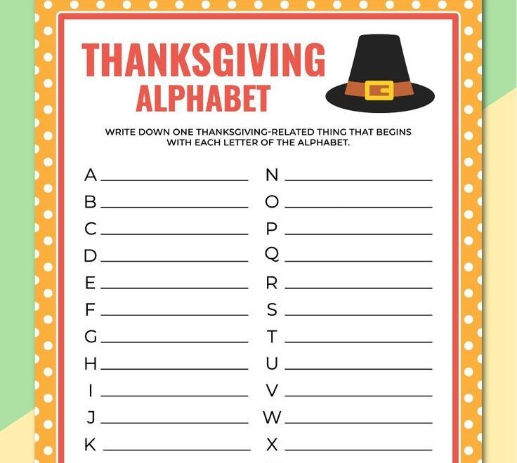 Free Printable Thanksgiving Alphabet Game