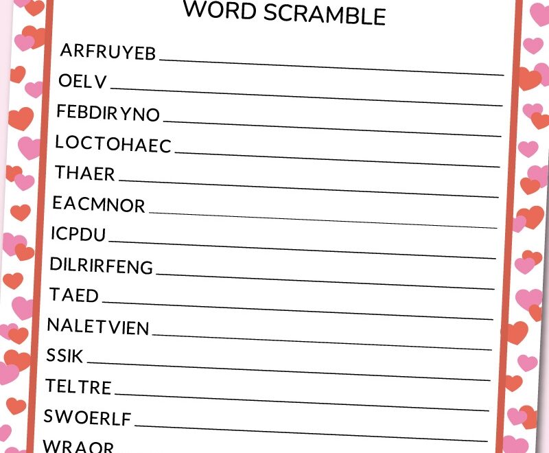 Free Printable Valentine s Day Word Scramble Chevron Lemon