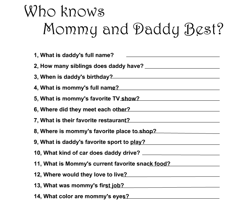 Free Printable Who Knows Mommy And Daddy Best Game