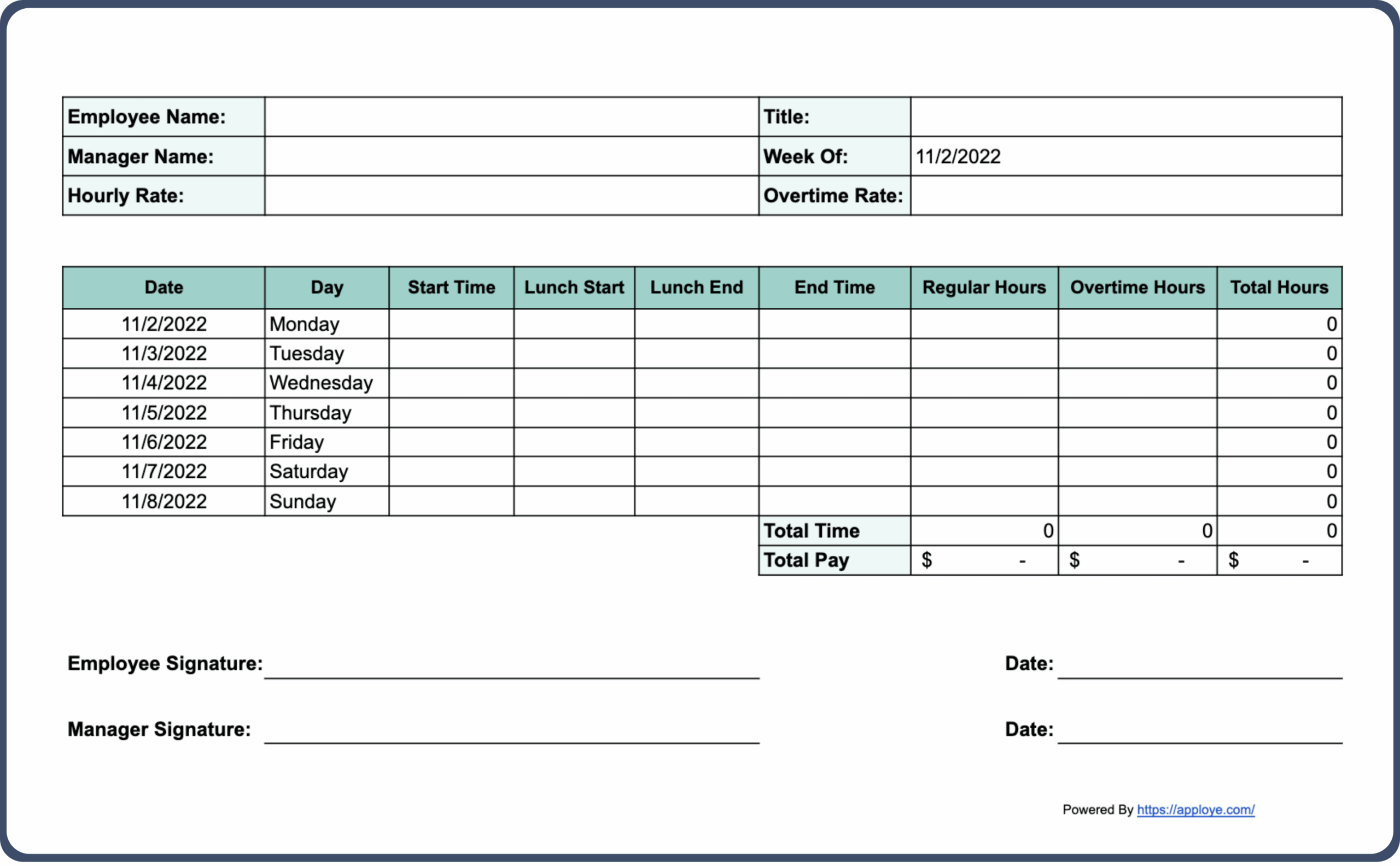 Free Shop Printable Timesheet Templates