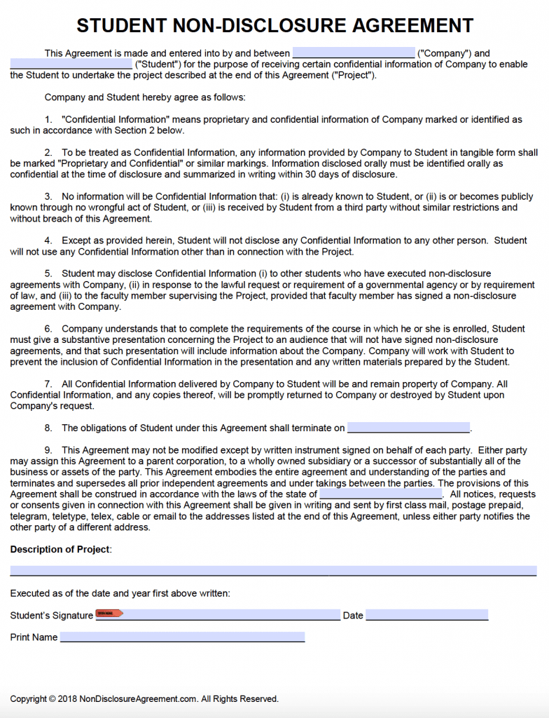 Free Printable Non Disclosure Agreement Form
