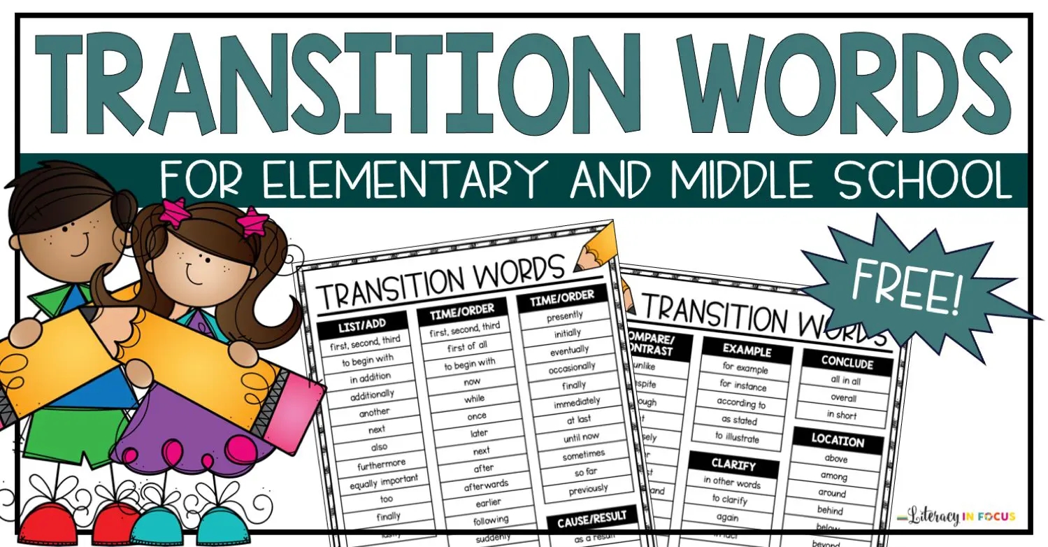 Free Transition Word List PDF For Elementary And Middle School Students Literacy In Focus