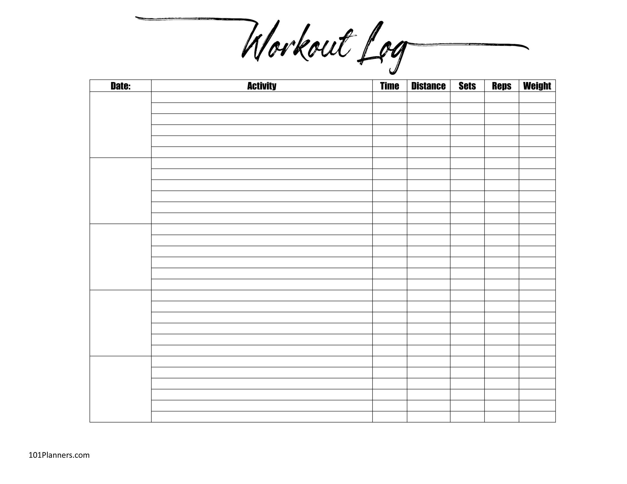 Free Printable Workout Log Sheets