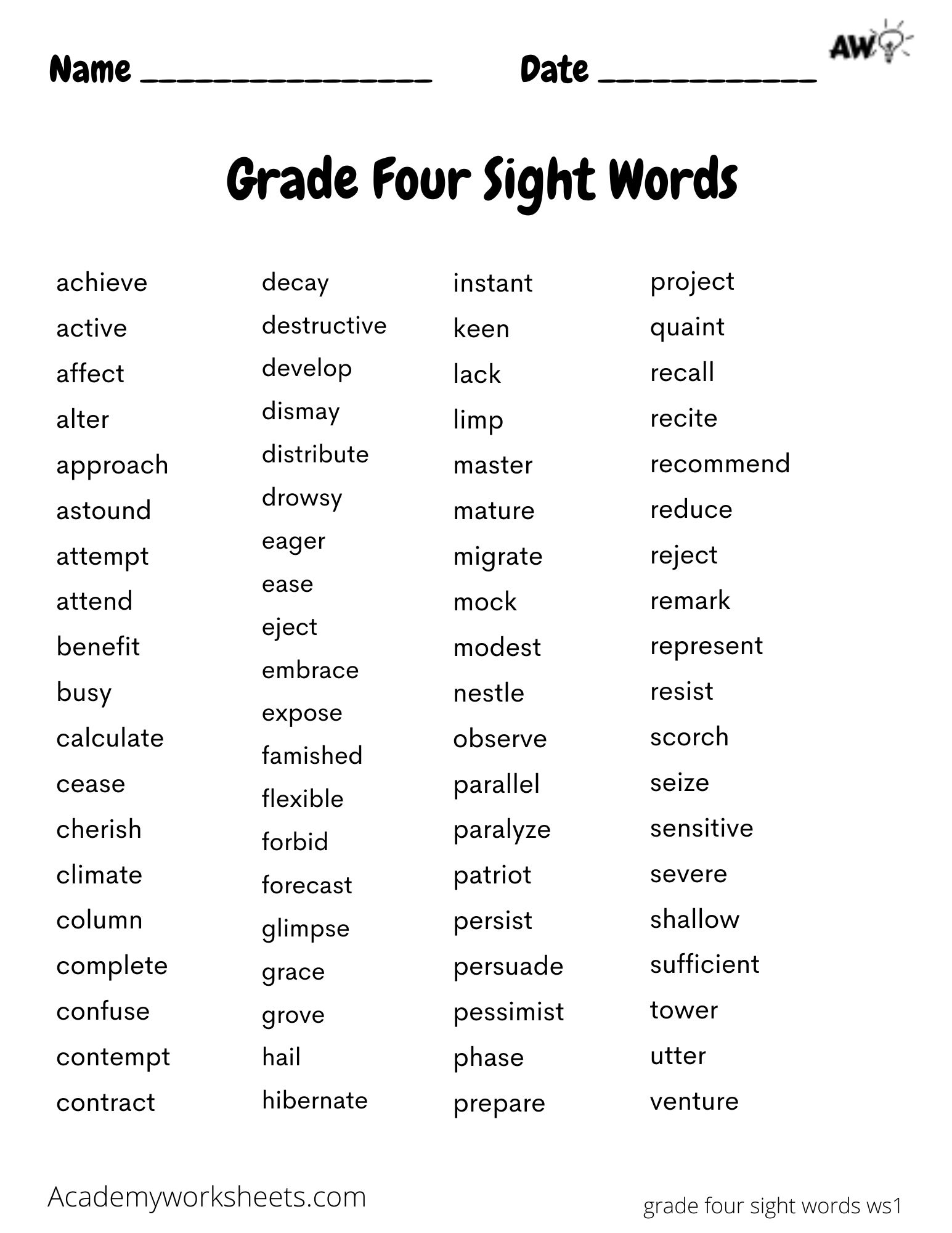 Printable 4Th Grade Reading List