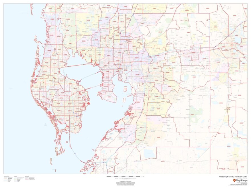 Hillsborough County Florida Zip Codes By Map Sherpa The Map Shop