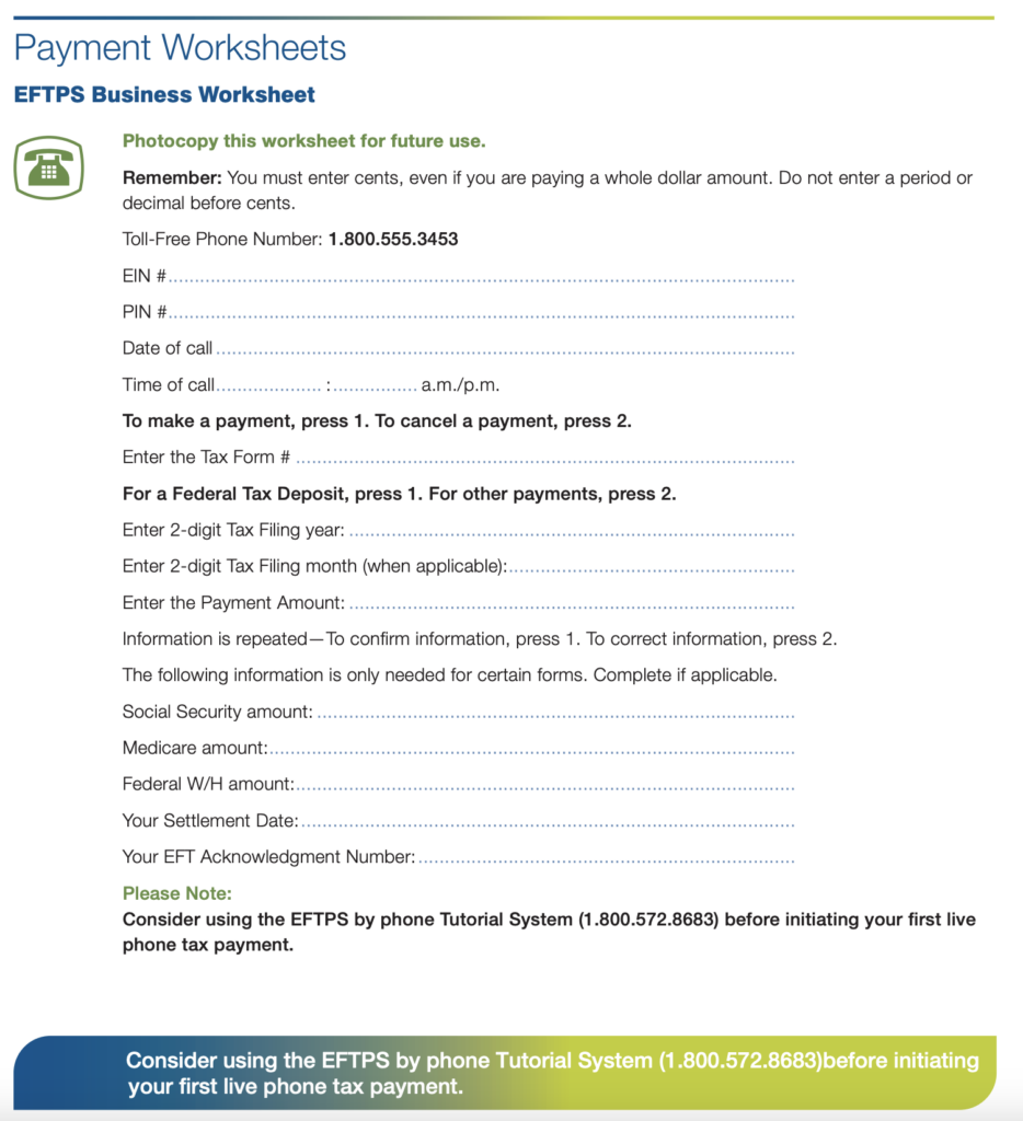 How Do I Use The Electronic Federal Tax Payment System EFTPS Worksheets Library