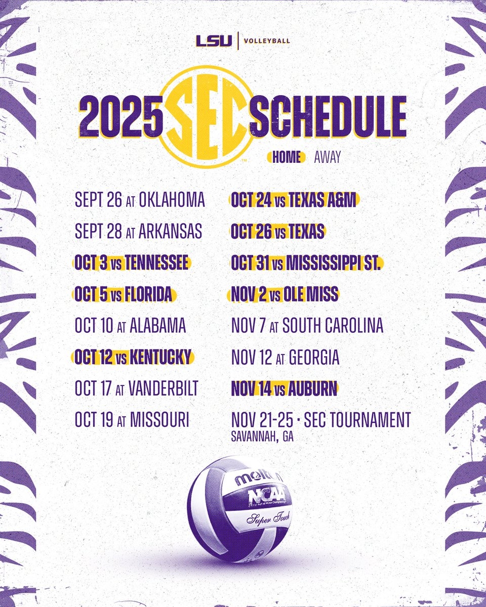 LSU Volleyball On X The 2025 SEC Schedule Is Here Https t co Nbzt5AKsAh FullForce GeauxTigers Https t co mArYQijG2x X