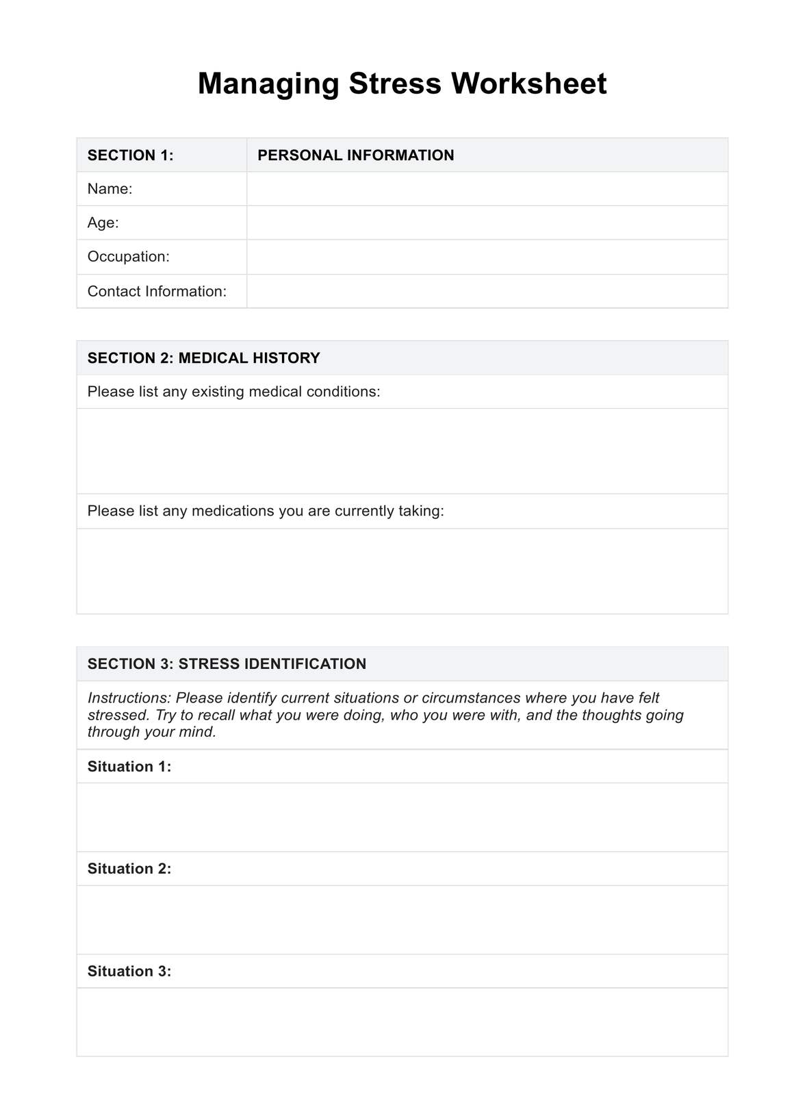 Printable Stress Quiz For Middle School Students