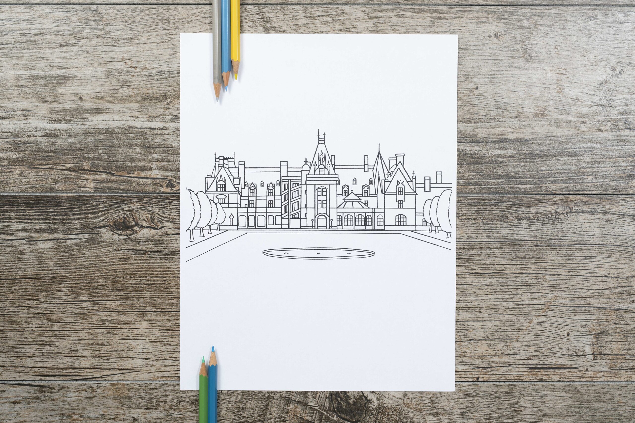 Mansion Childrens Coloring Page Castle Coloring Page Biltmore Coloring Page North Carolina Coloring Page Digital Download Coloring Page Etsy