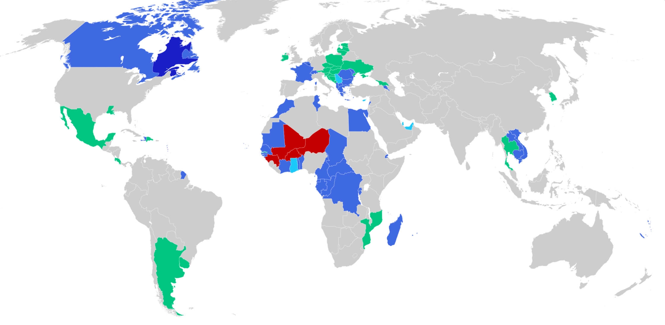 French Speaking Countries Printable World Map
