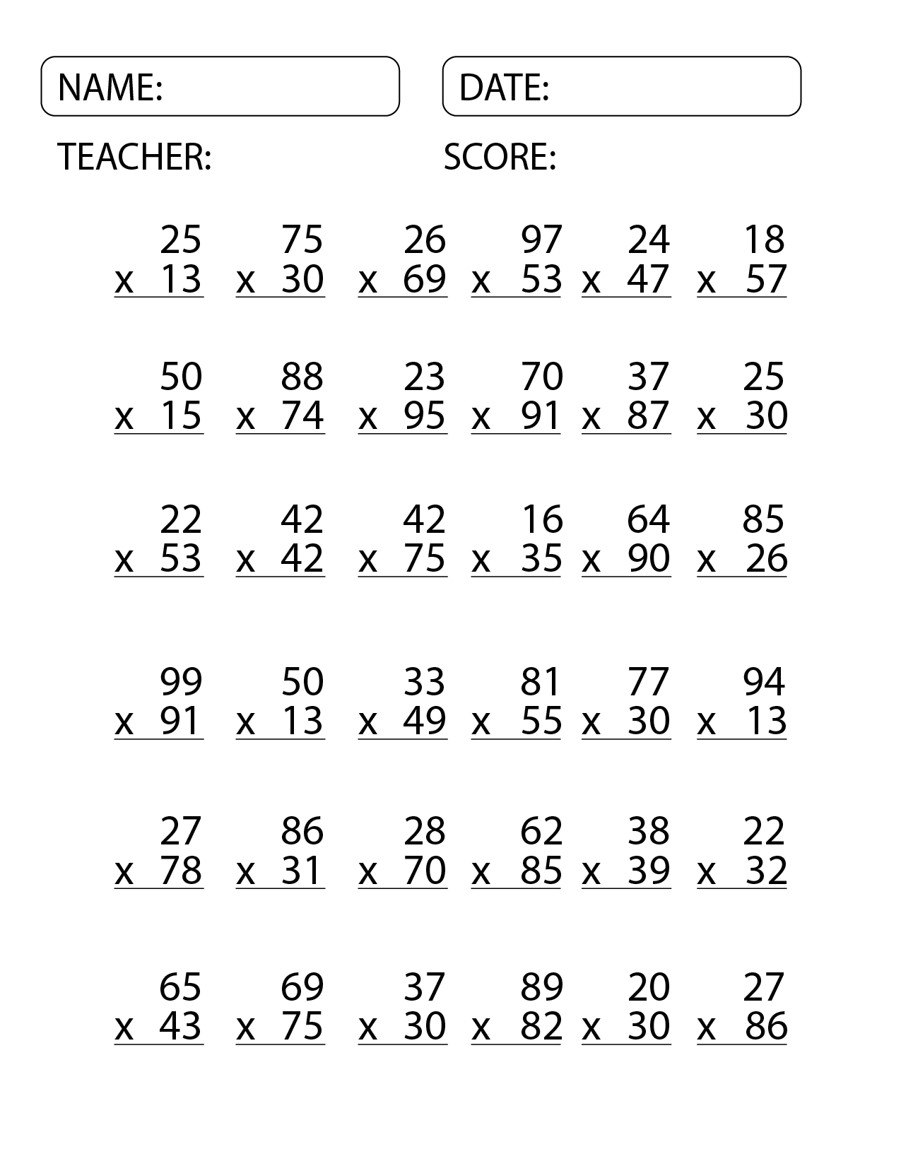 Free Printable Worksheets On Multiplying By 2S