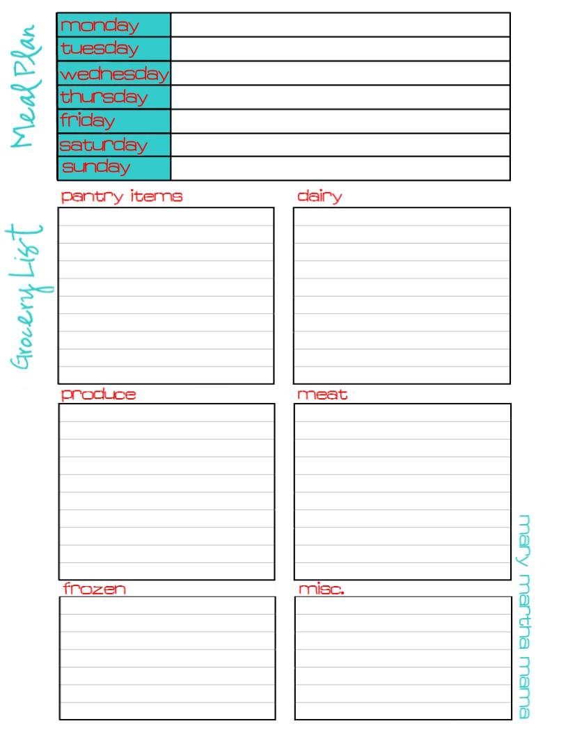 Free Printable Grocery List And Meal Planner
