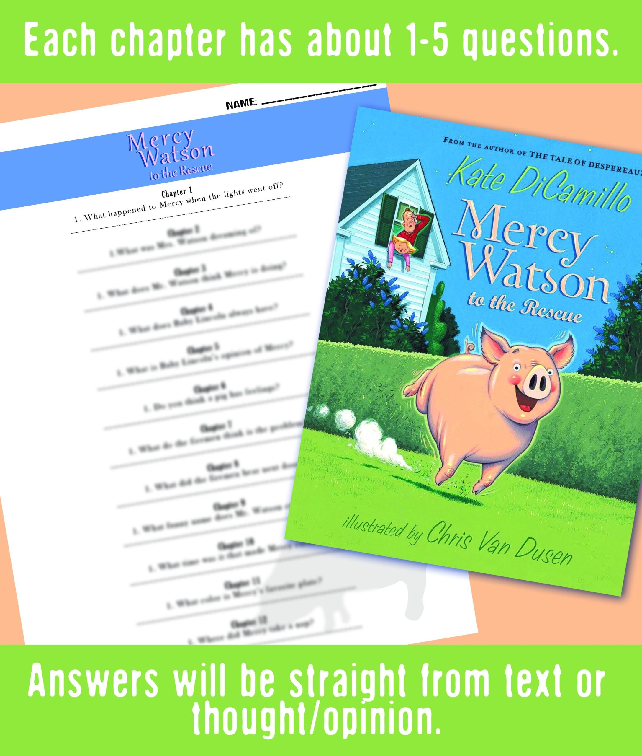 Mercy Watson To The Rescue Book Review Questions Reading Comprehension Kate Dicamillo Study Guide Worksheet Printable Children s Literacy Etsy