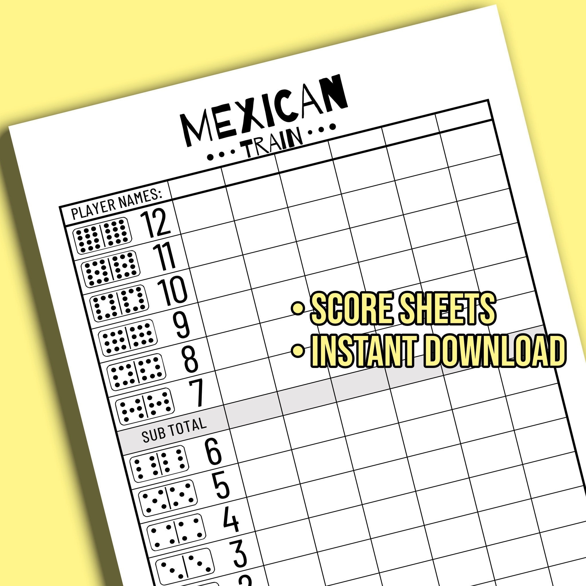 Printable Score Sheet Mexican Train Dominoes