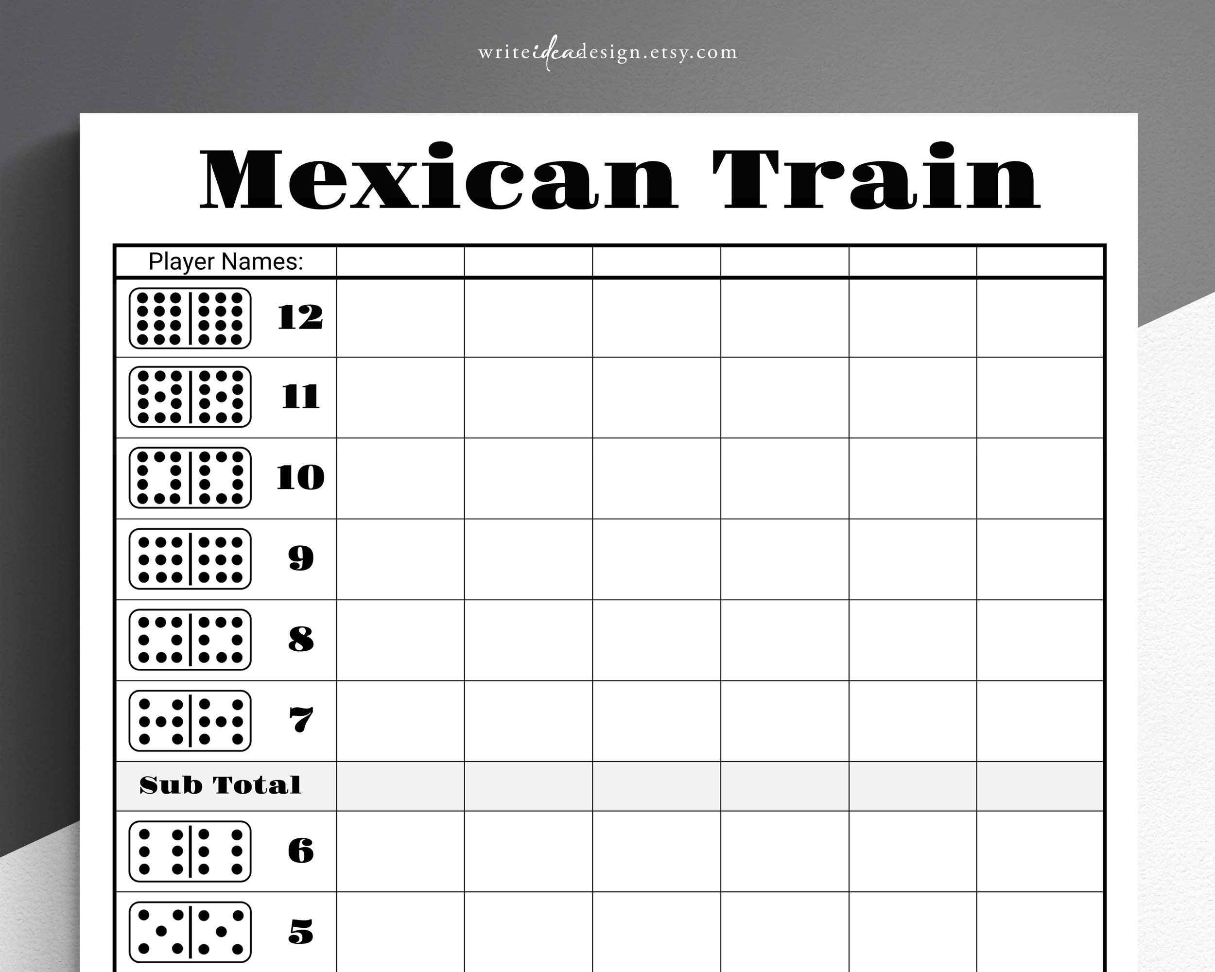 Mexican Train Score Card Dominos Score Sheet Mexican Train Score Sheet Domino Game Dominos Score Pad Etsy Canada