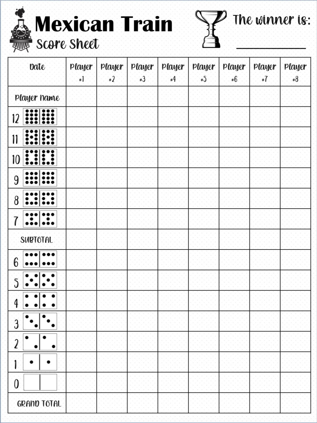 Mexican Train Score Card Mexican Train Scoresheet Mexican Train Score Pads Printable File PDF Download 8 5x11 Etsy Norway