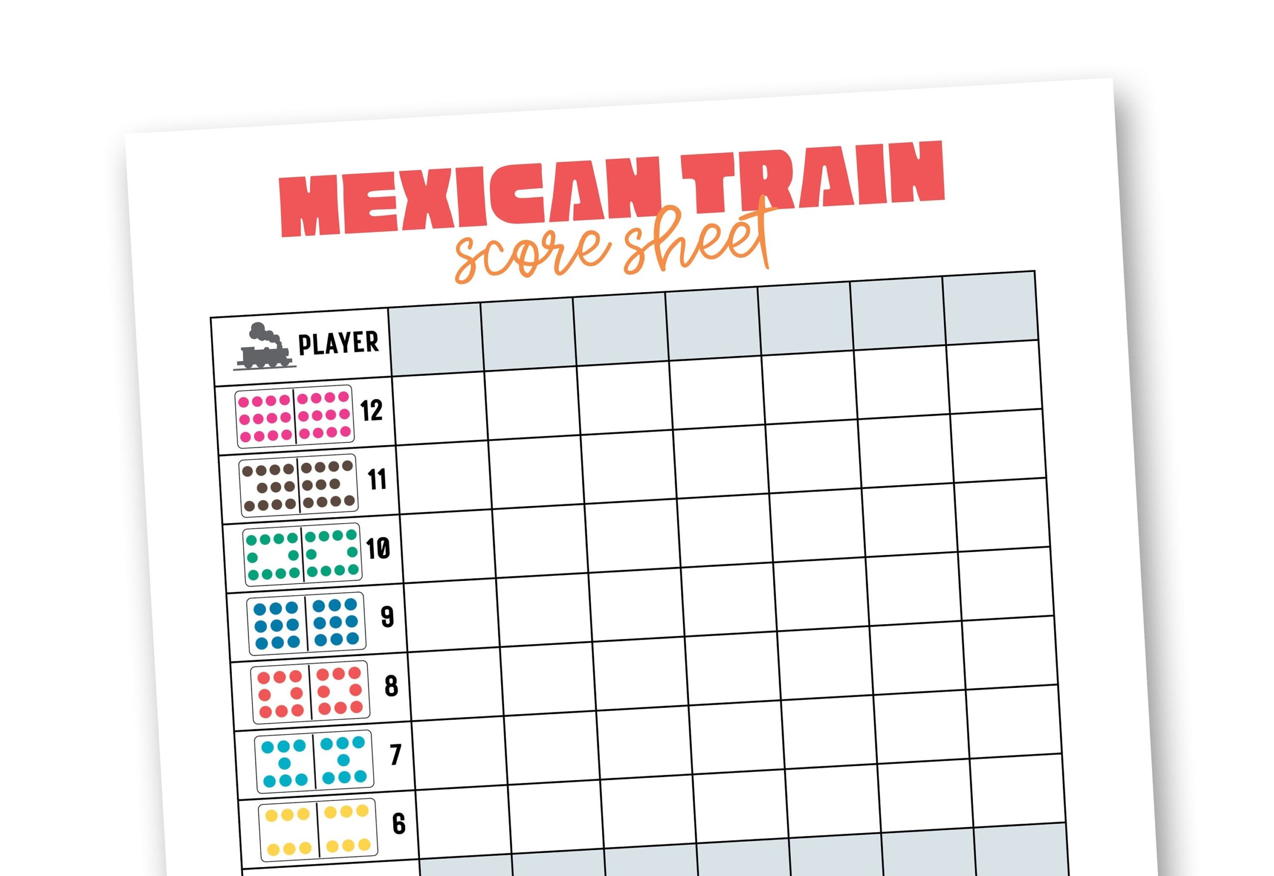 Mexican Train Printable Score Sheet