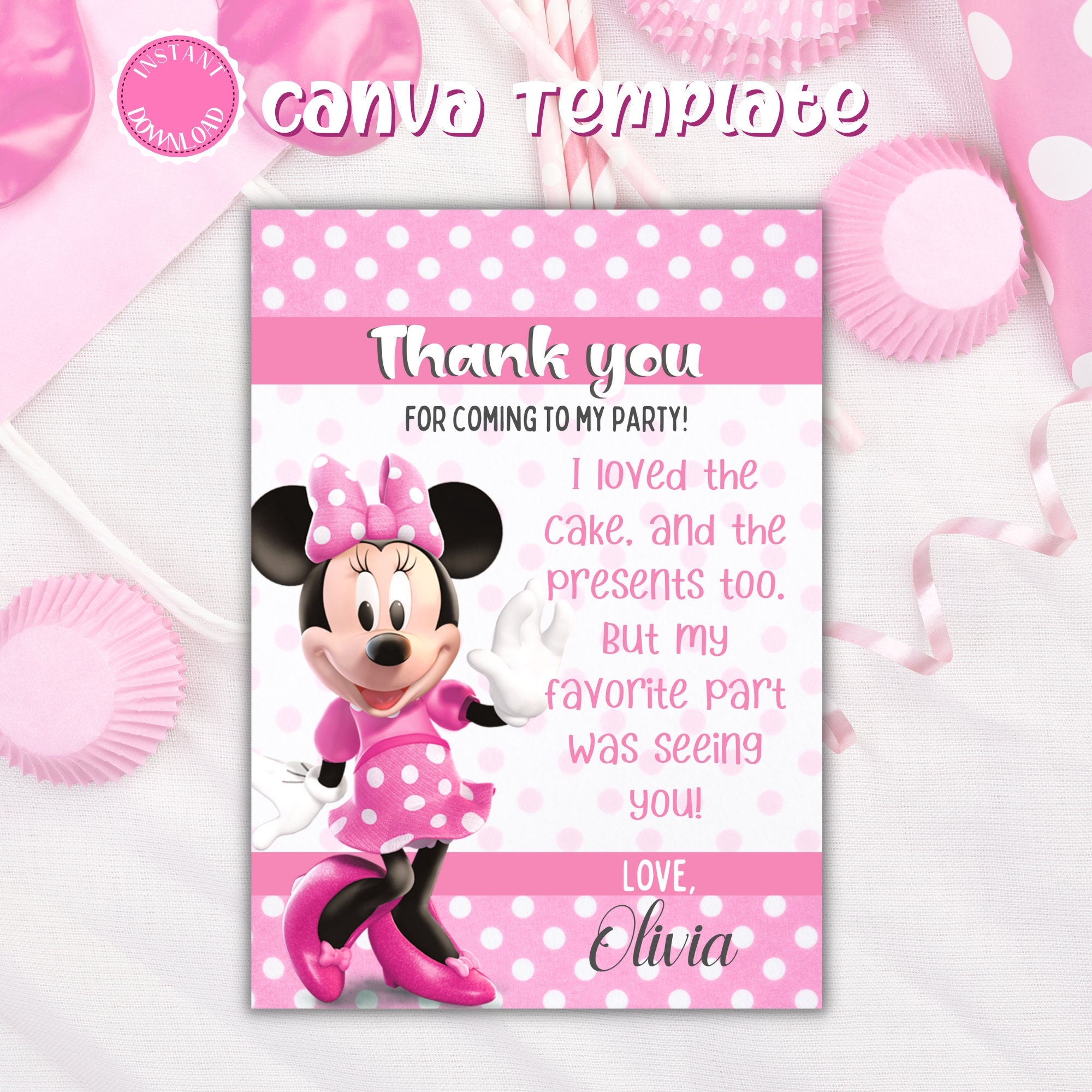 Minnie Mouse Thank You Card Digital Download Canva Template Printable Instantly Sent By Email From Etsy Etsy Ireland