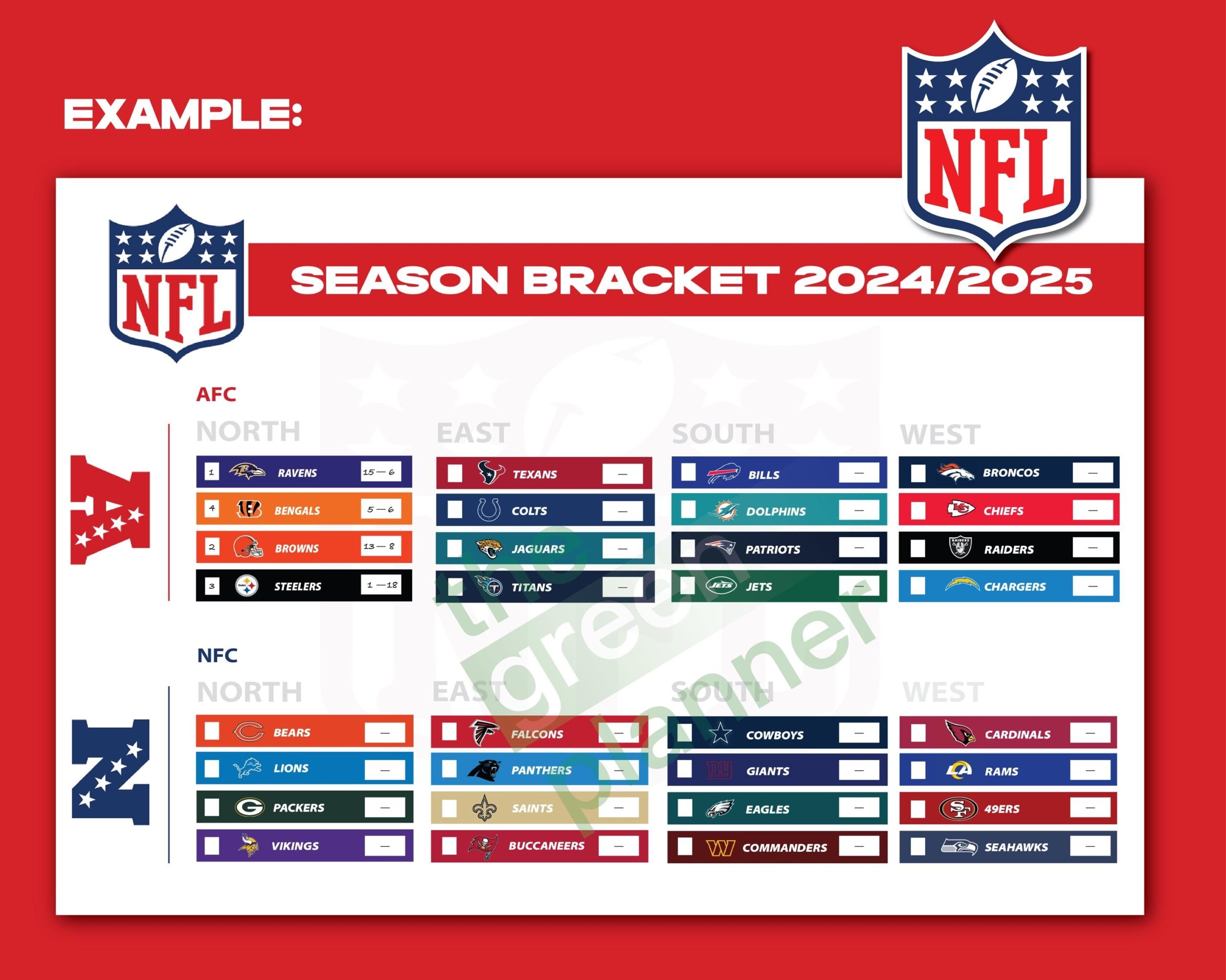 NFL Season Prediction Bracket Table 2024 2025 Printable NFL Playoff Predictor Football Group Seeding Win loss Tracker Etsy Canada