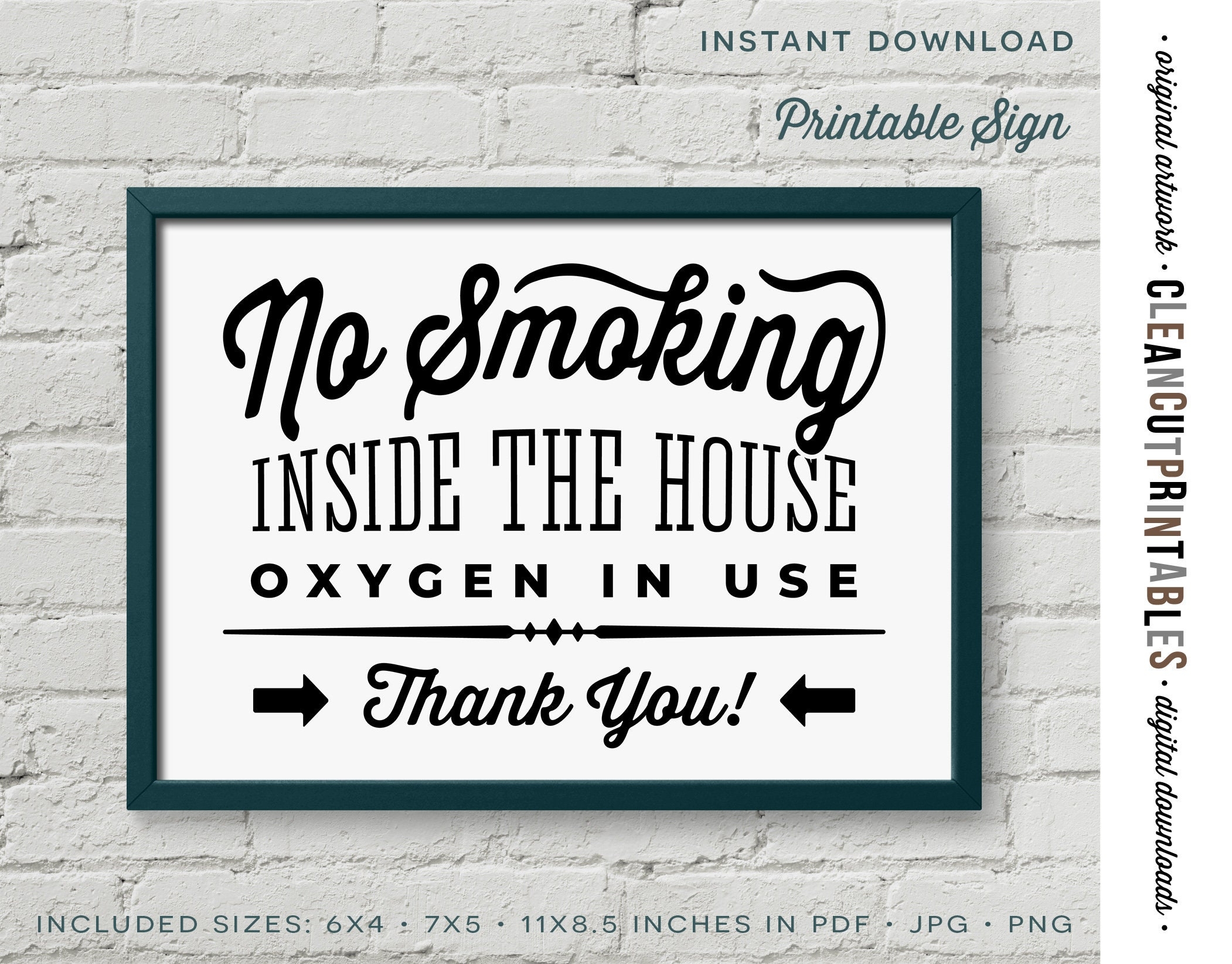 No Smoking Inside The House Oxygen In Use Retro vintage Printable Sign Digital Instant Download Do Not Smoke Inside PDF JPG PNG Etsy