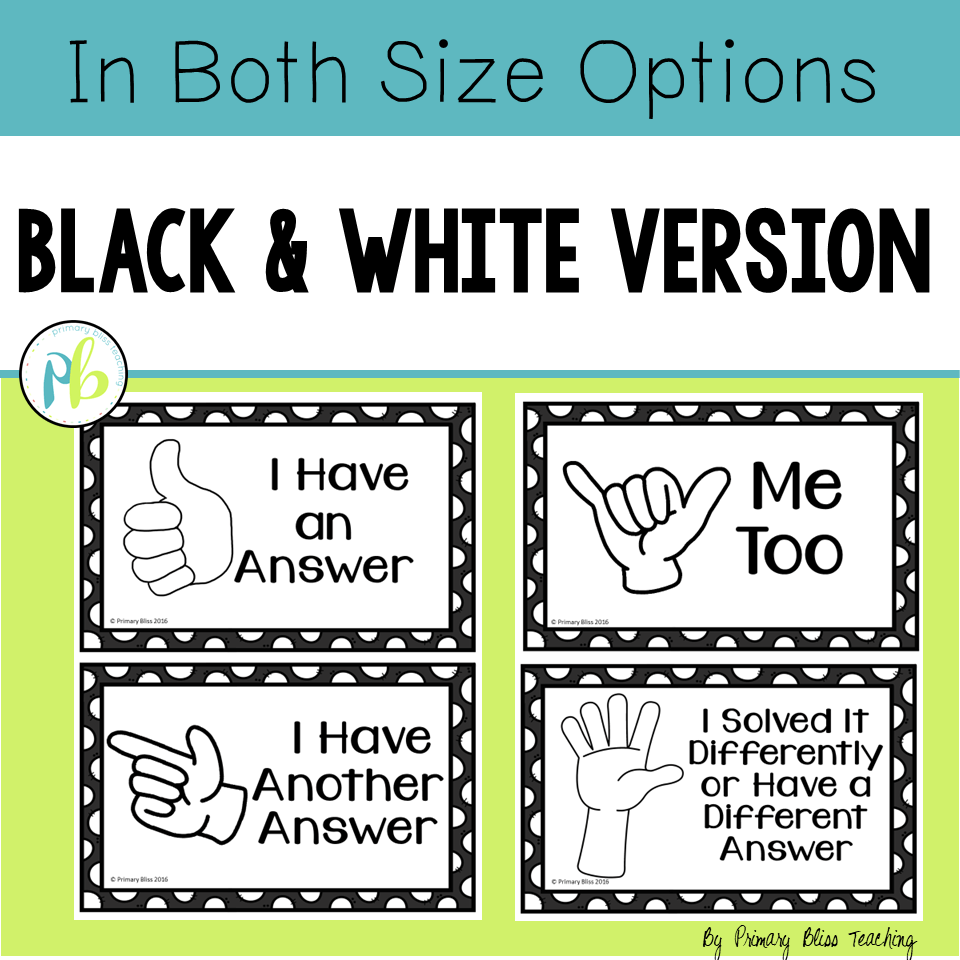 Number Talks Silent Hand Signal Posters