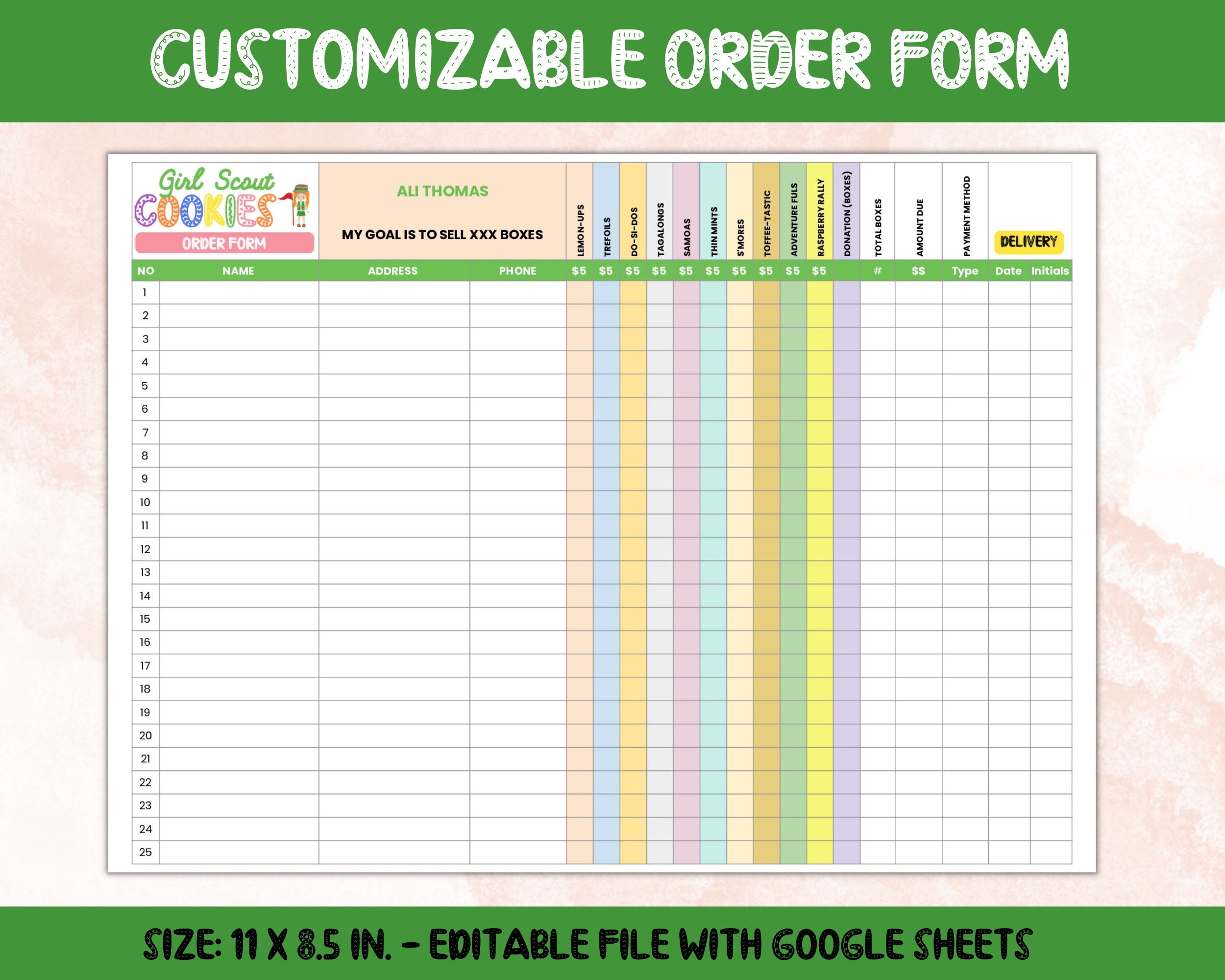 Girl Scout Cookie Order Form Printable 2025