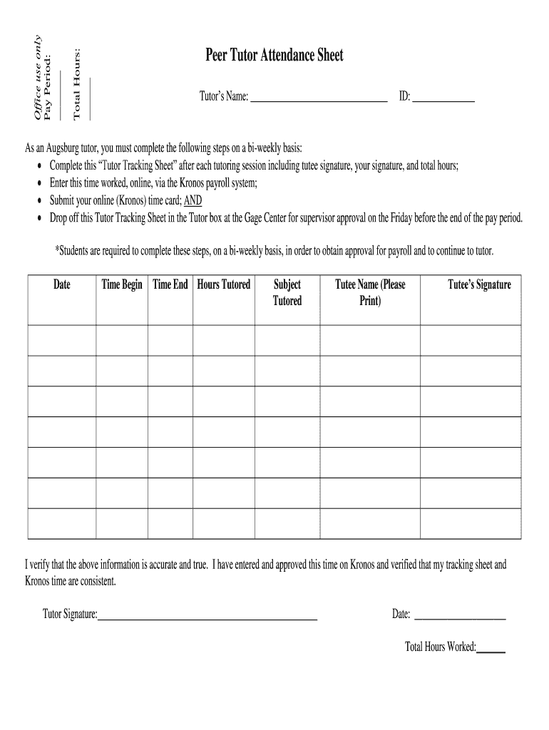 Printable Sample Tutoring Sheets And Attendance