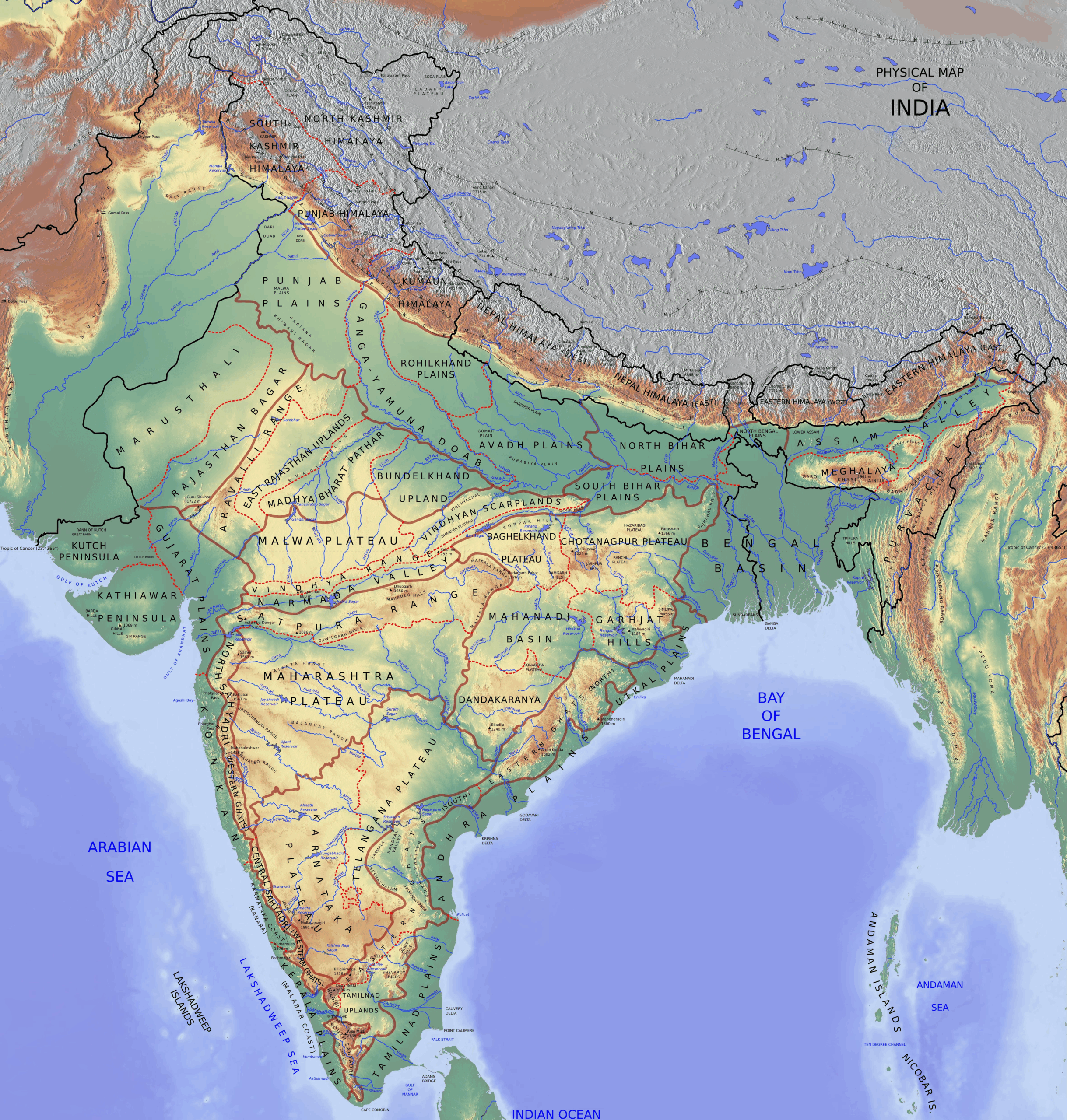 Physical Map Of India LotusArise