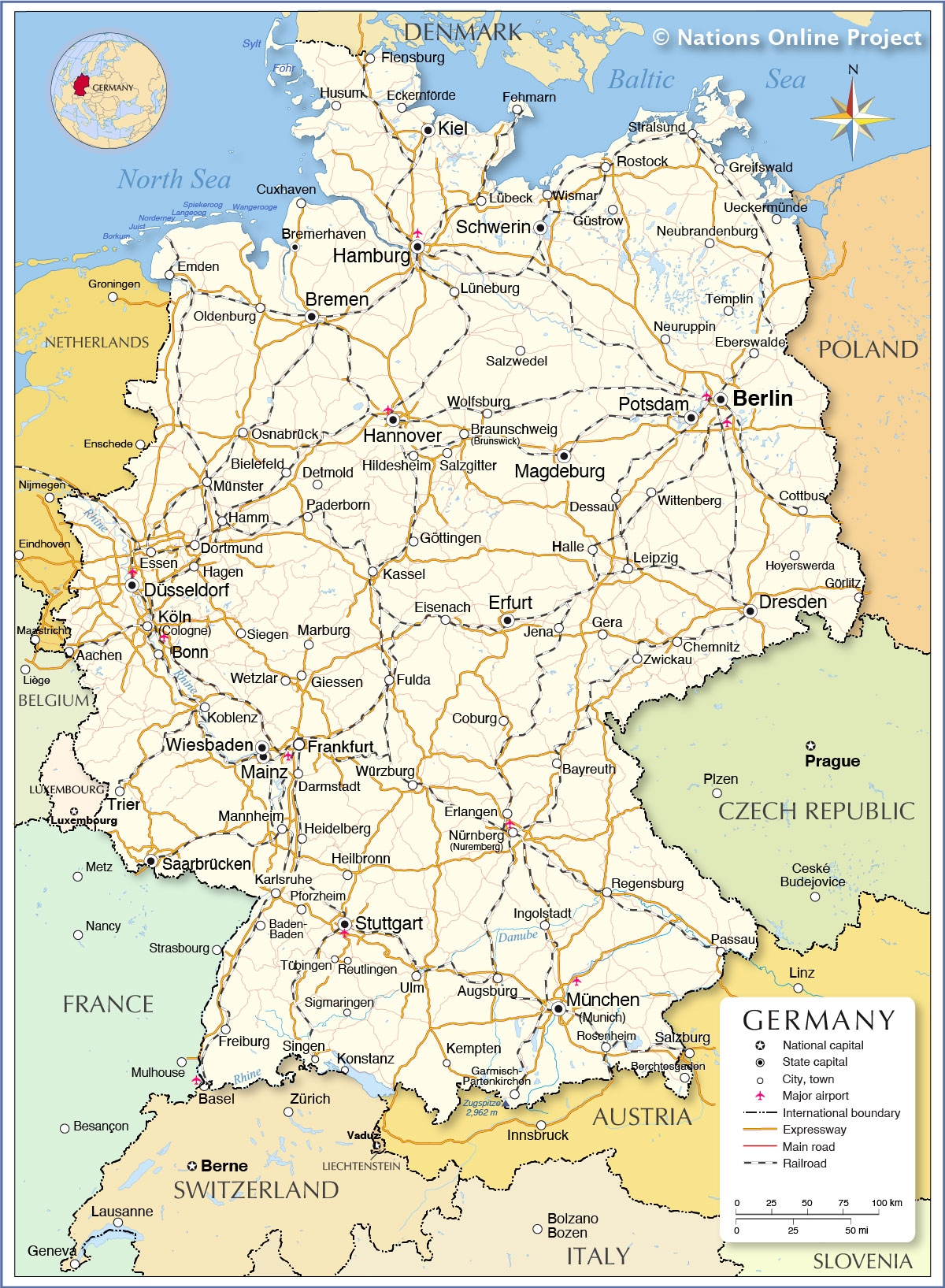 Printable Map Of Germany With Cities And Towns