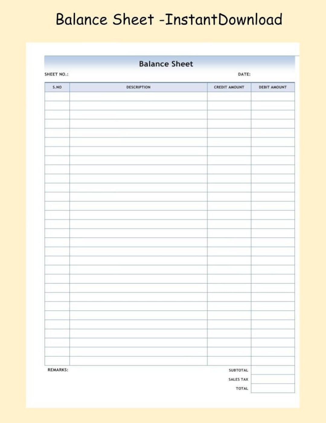 Printable Balance Sheet ledger Sheet Small Business Accounting Form PDF Digital Download trial Balance printable bookkeeping entrepreneur Etsy Singapore