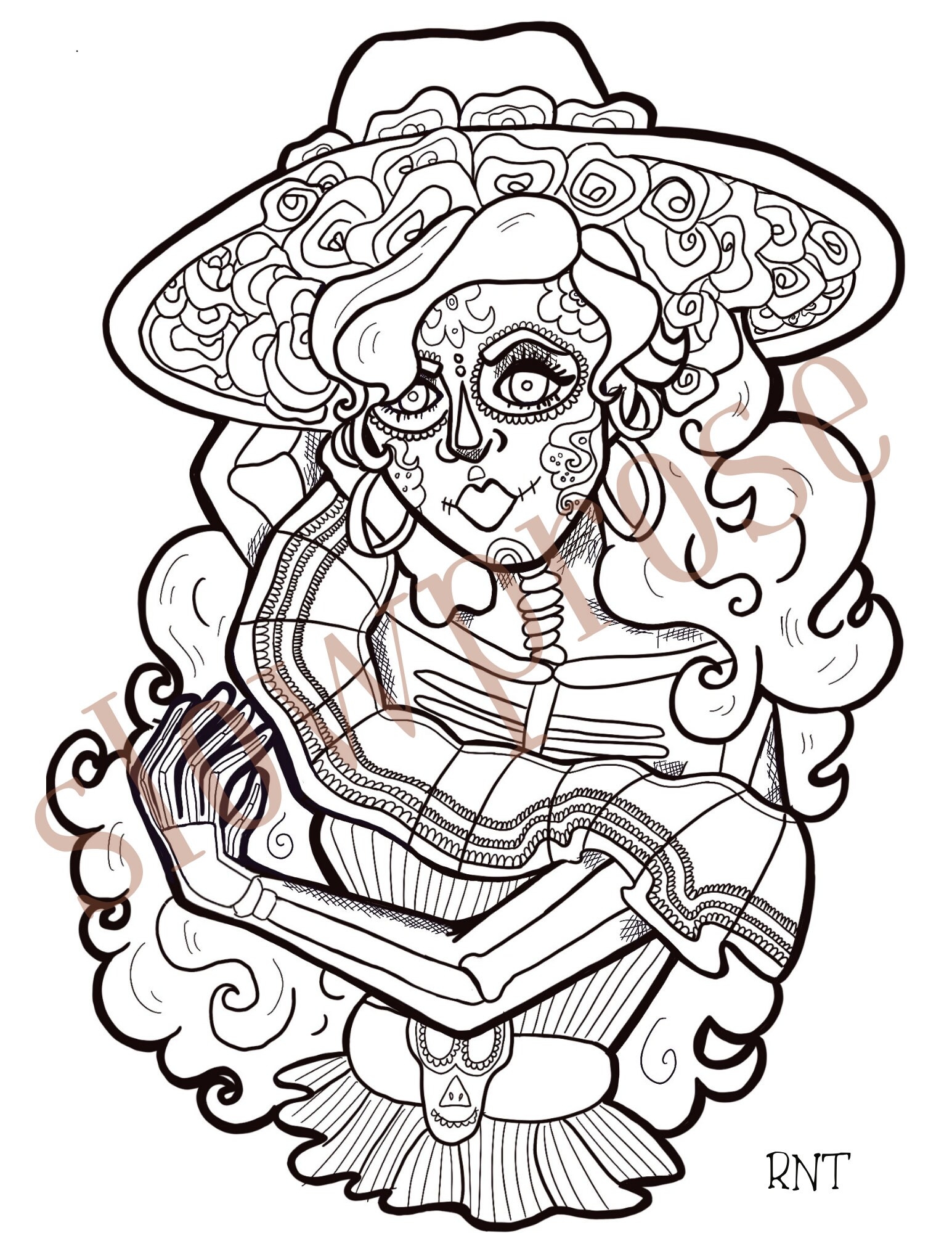 Printable Day Of The Dead Woman Coloring Page For Adults Dia De Los Muertos La Catrina Mexican Culture Drawing Mexican Holiday Art Etsy