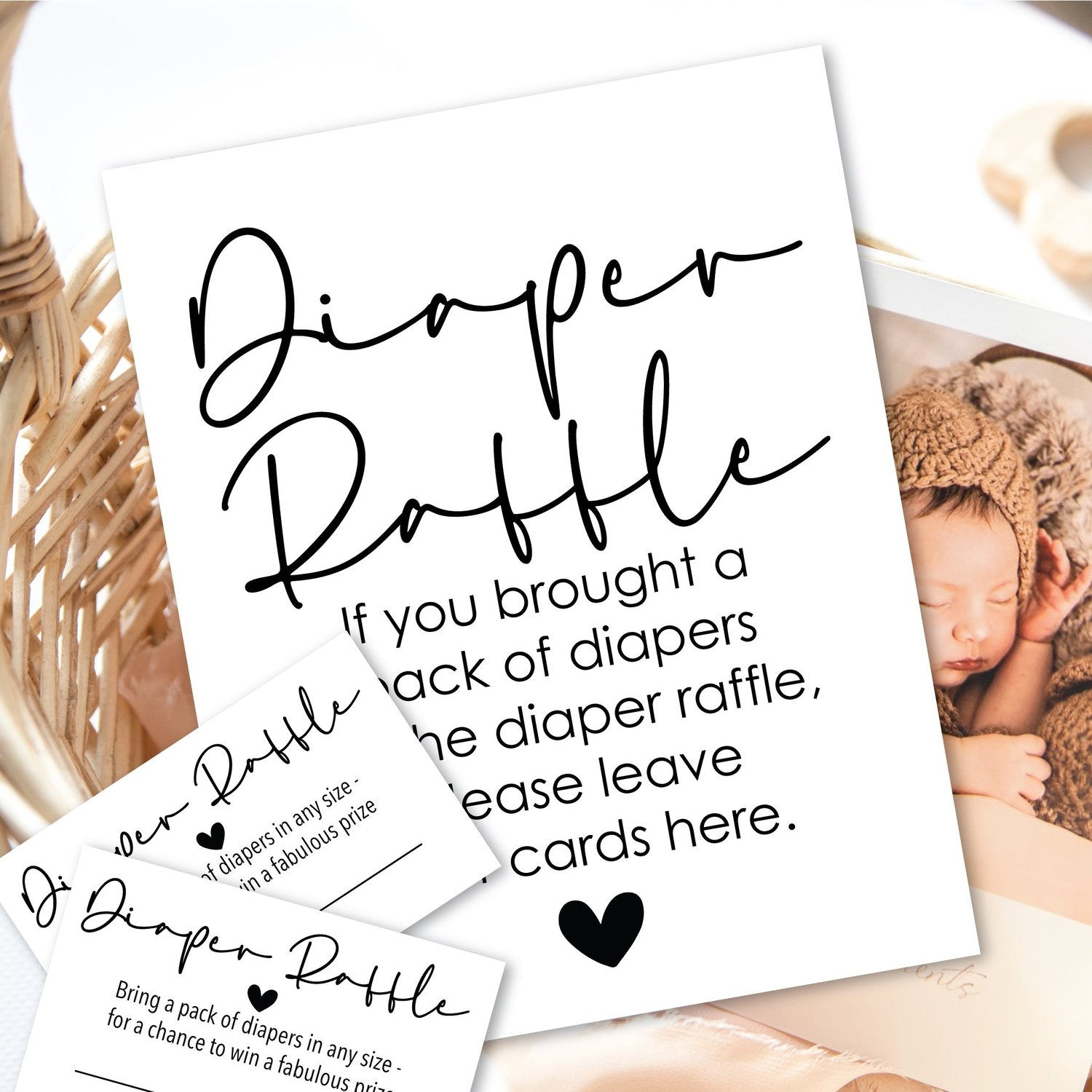 Printable Diaper Raffle Game Sign And Cards Digital Download Easy Baby Shower Game Idea
